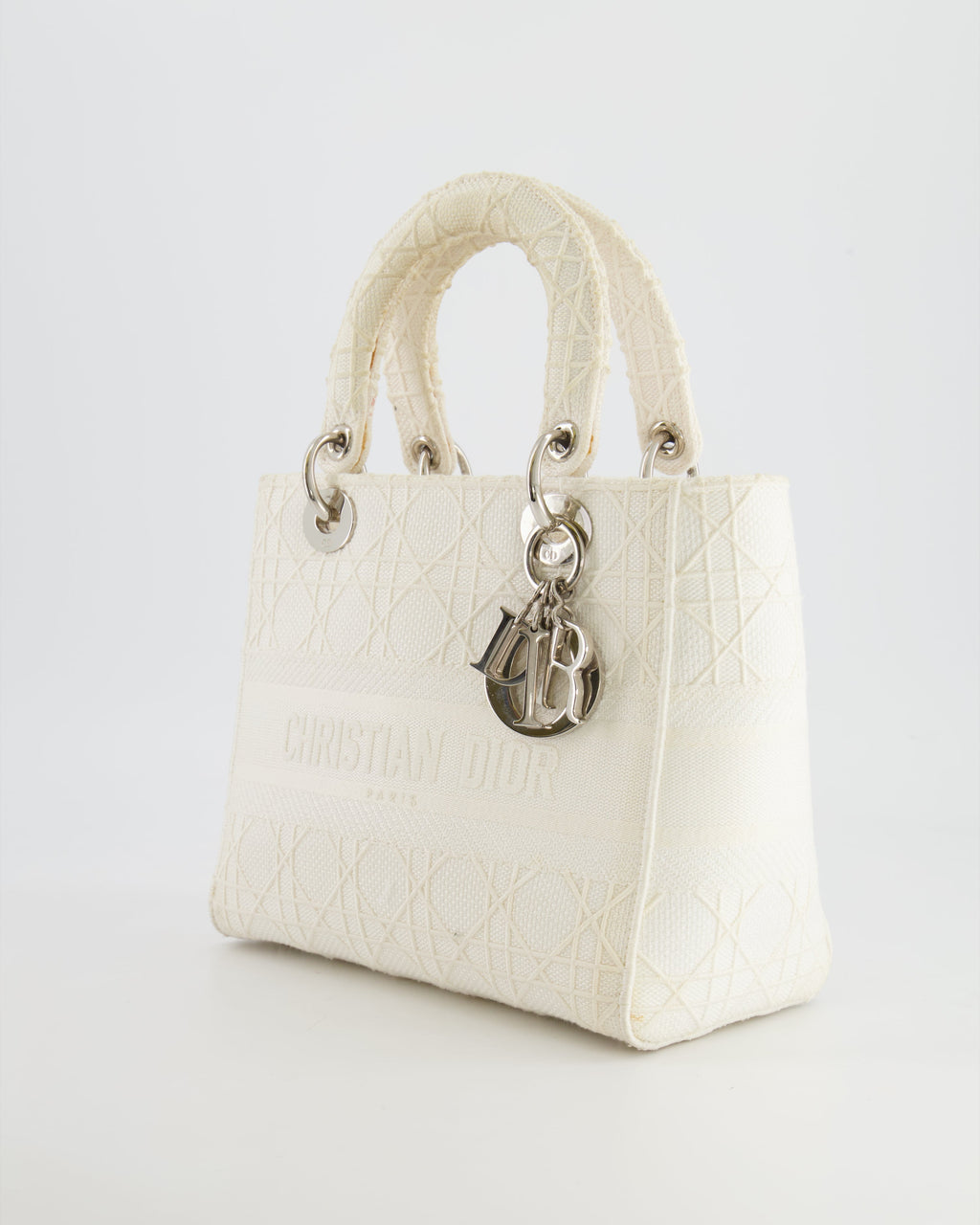 Christian Dior White Cannage Embroidery Medium Lady D-Lite Bag with Silver Hardware RRP £4,000
