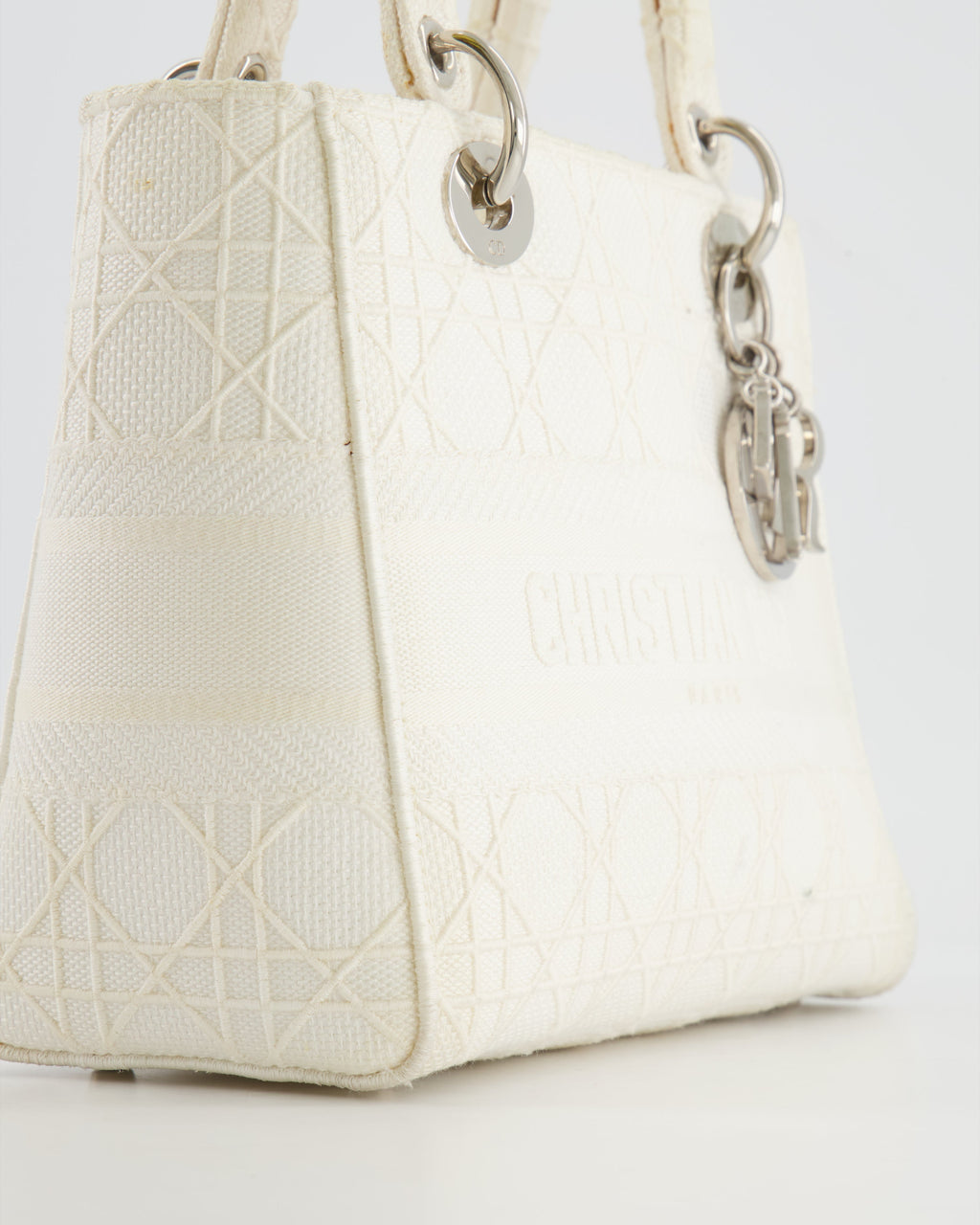 Christian Dior White Cannage Embroidery Medium Lady D-Lite Bag with Silver Hardware RRP £4,000