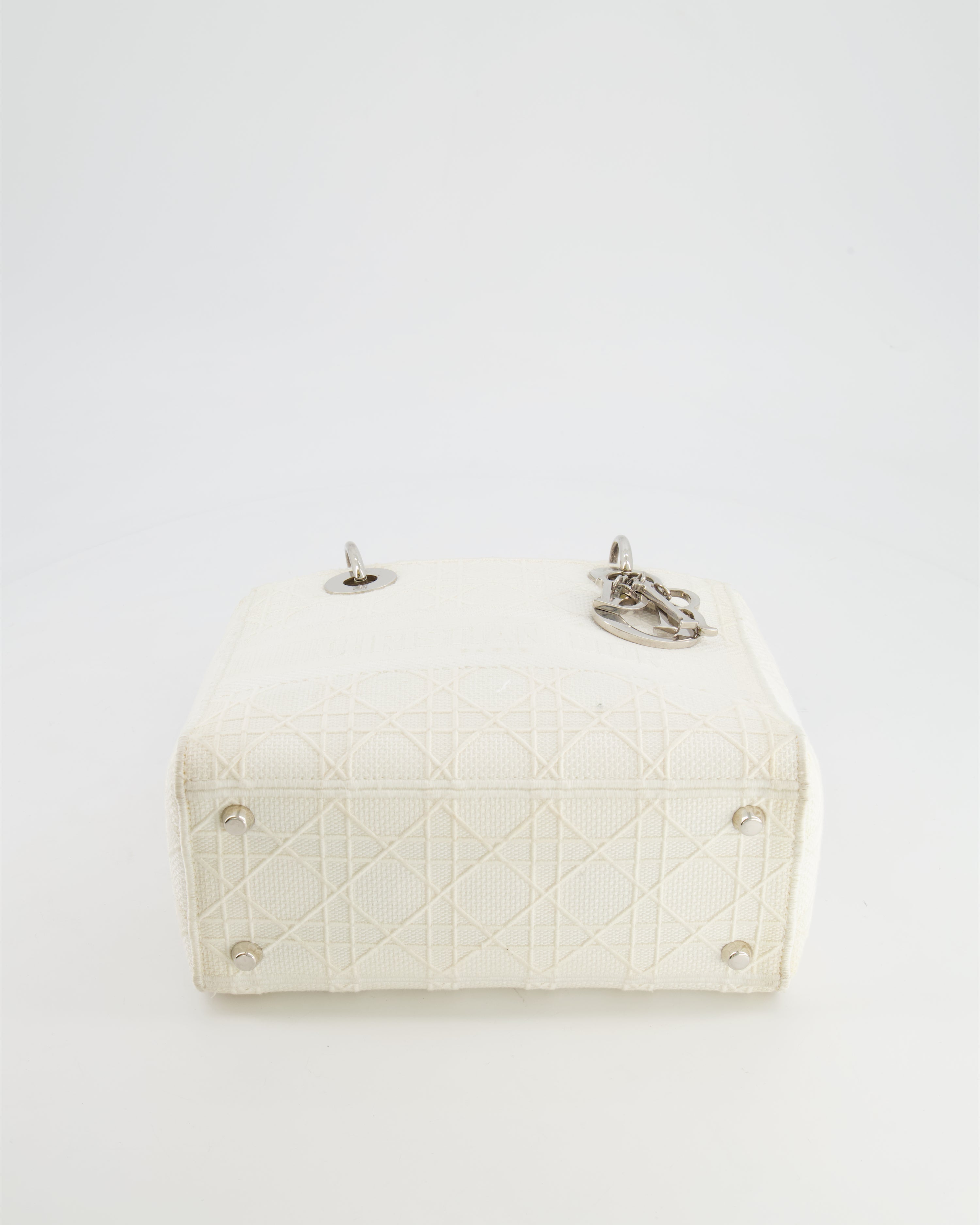 Christian Dior White Cannage Embroidery Medium Lady D-Lite Bag with Silver Hardware RRP £4,000
