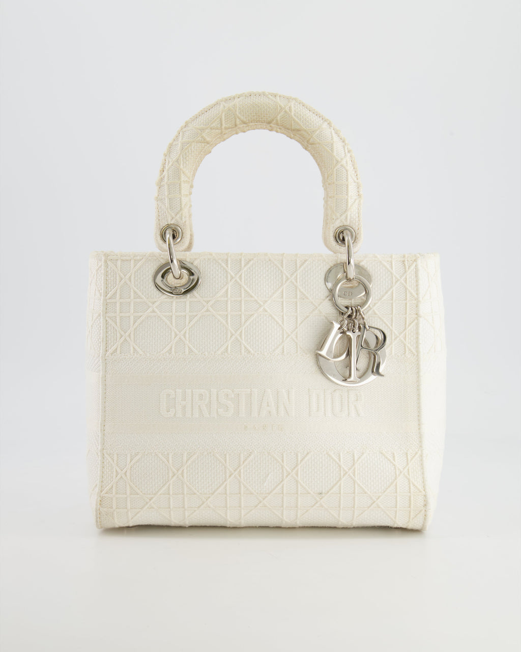 Christian Dior White Cannage Embroidery Medium Lady D-Lite Bag with Silver Hardware RRP £4,000