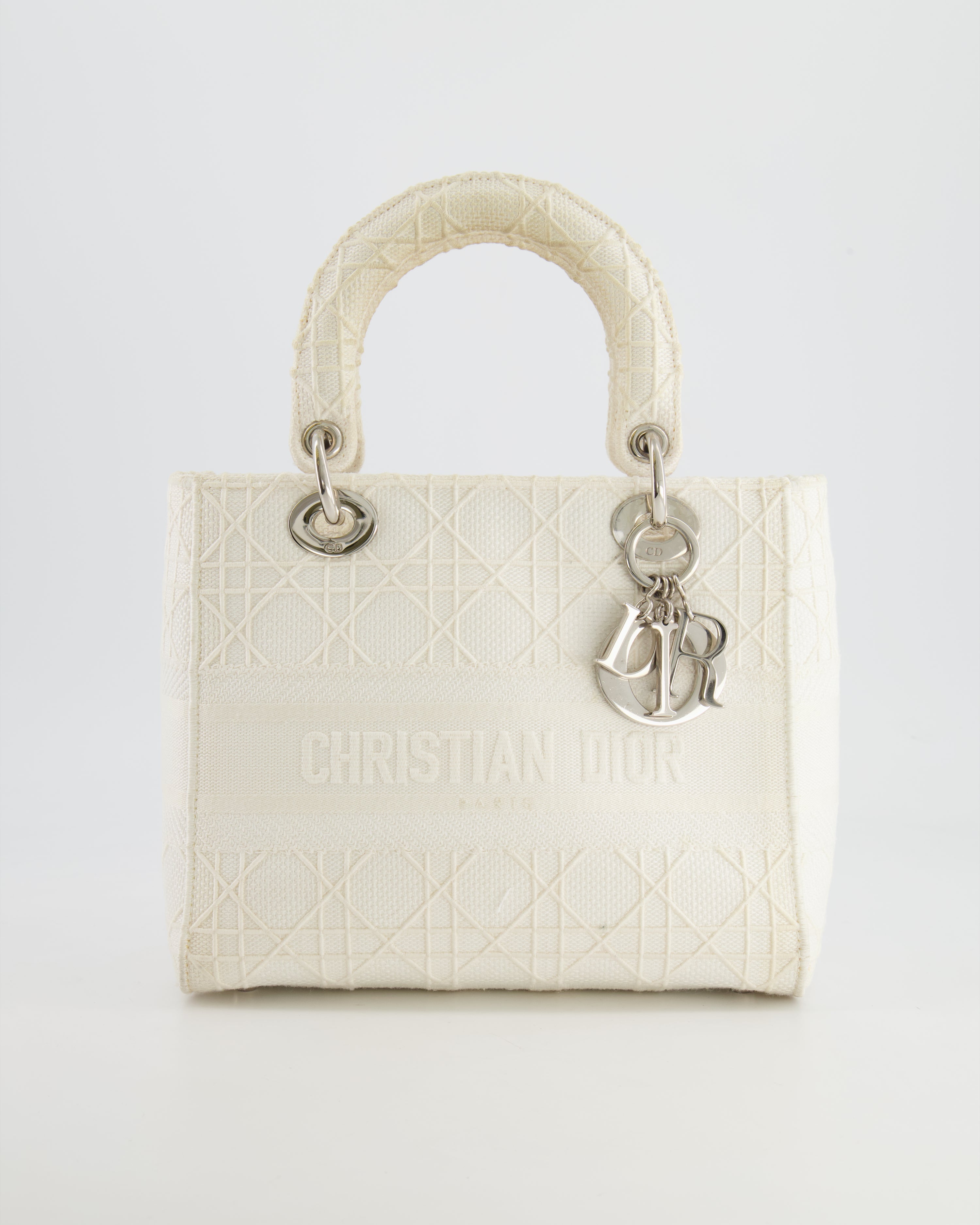 Christian Dior White Cannage Embroidery Medium Lady D-Lite Bag with Silver Hardware RRP £4,000