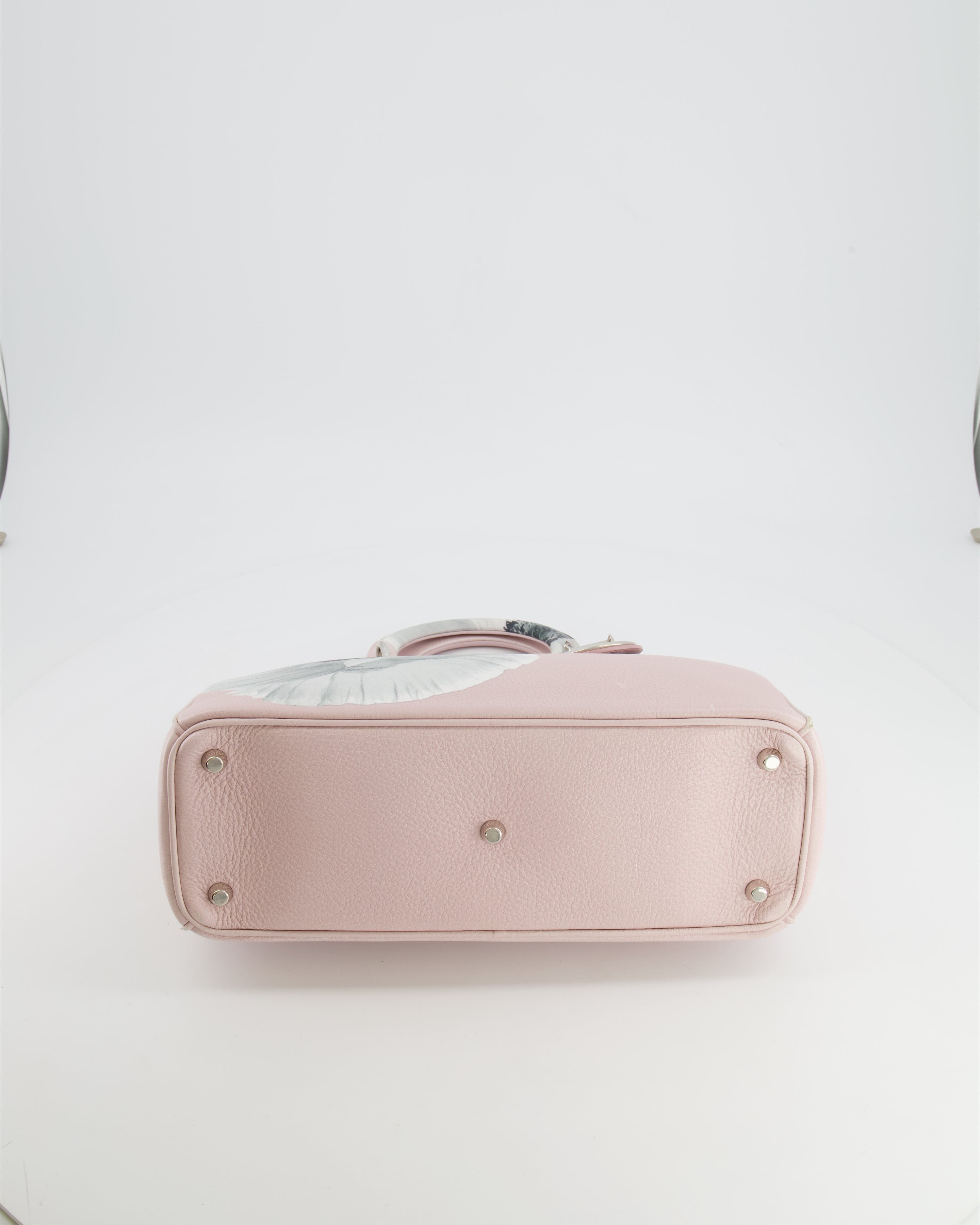 Christian Dior Light Pink and Grey Floral Diorissimo Bag with Silver Hardware