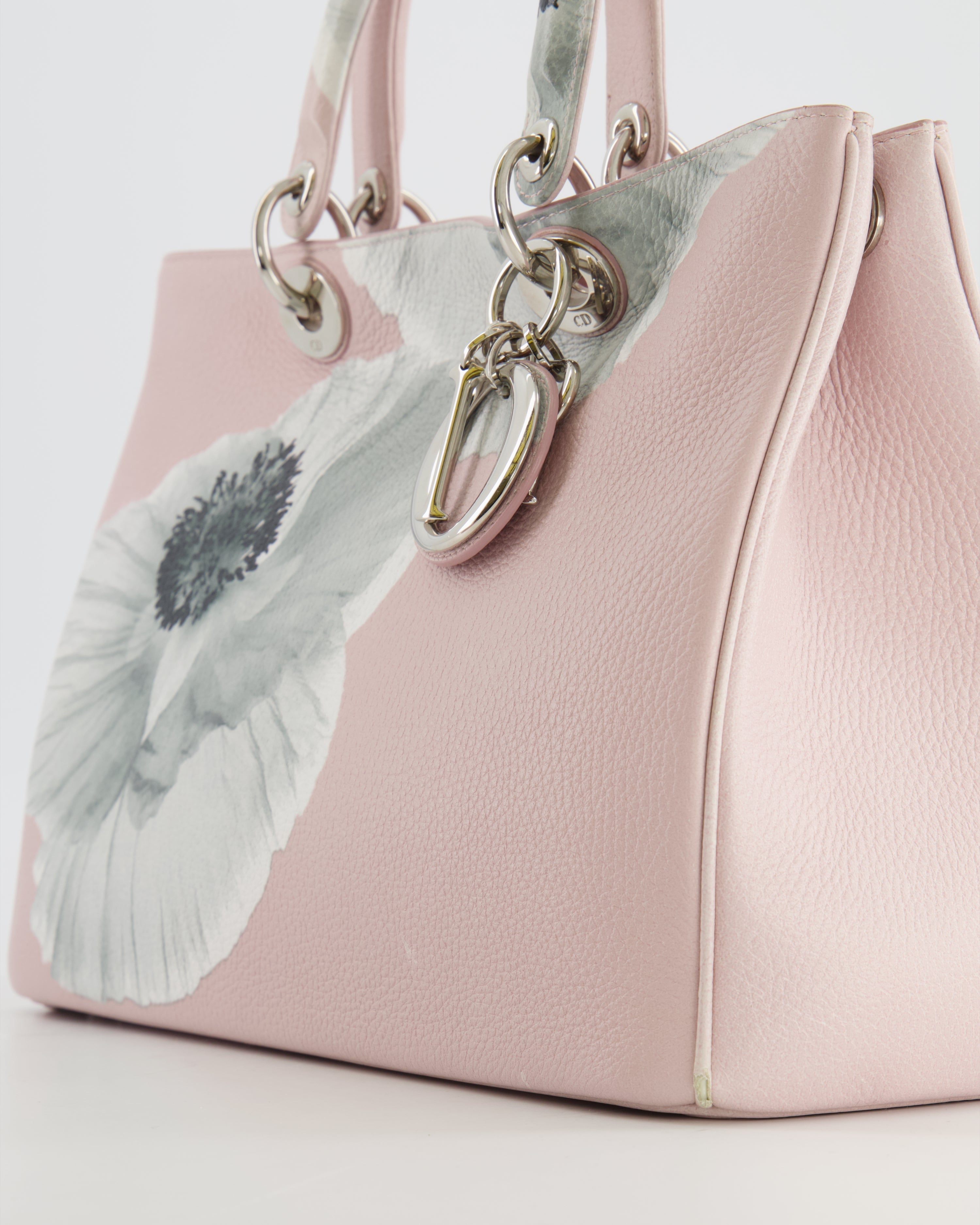 Christian Dior Light Pink and Grey Floral Diorissimo Bag with Silver Hardware