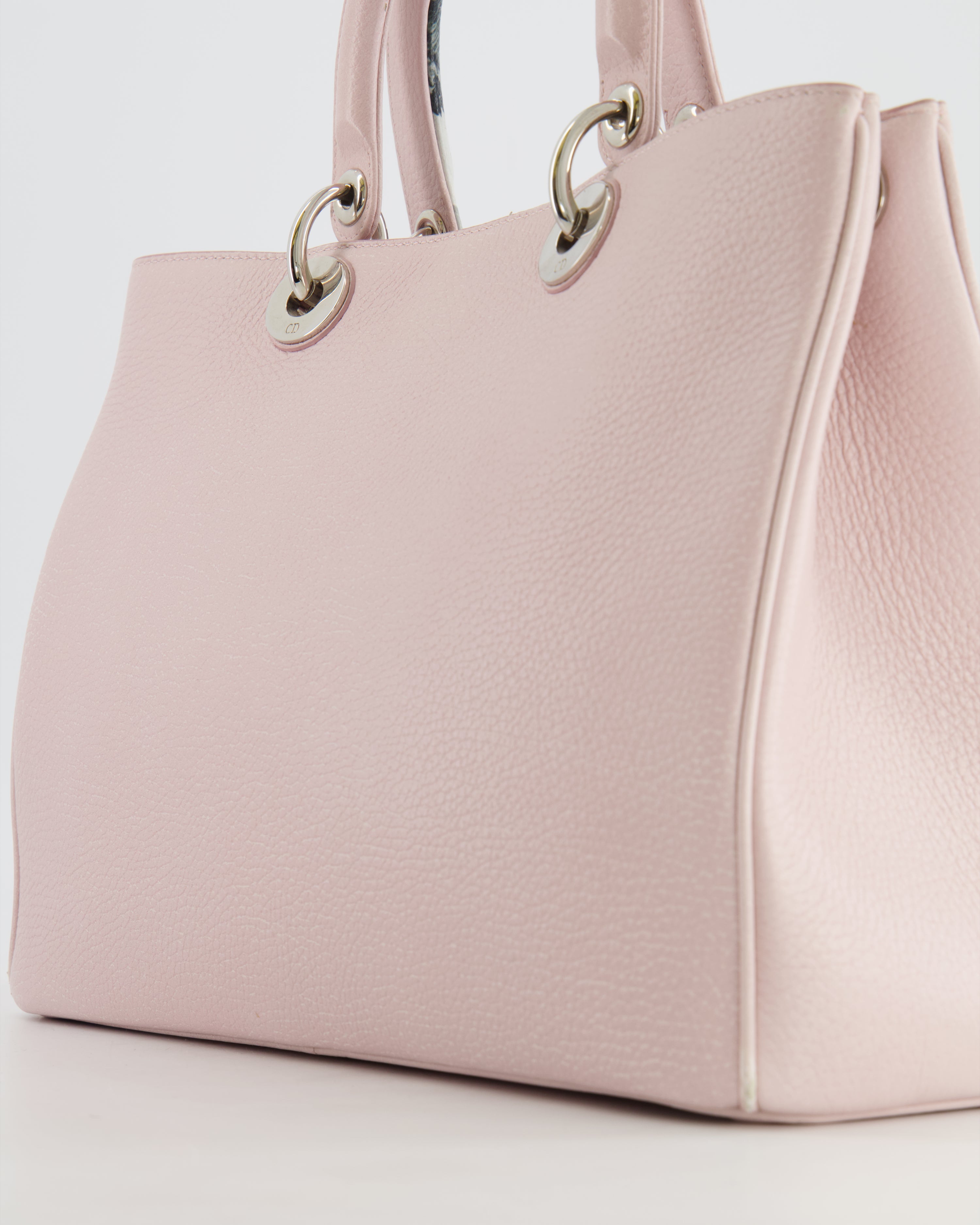 Christian Dior Light Pink and Grey Floral Diorissimo Bag with Silver Hardware