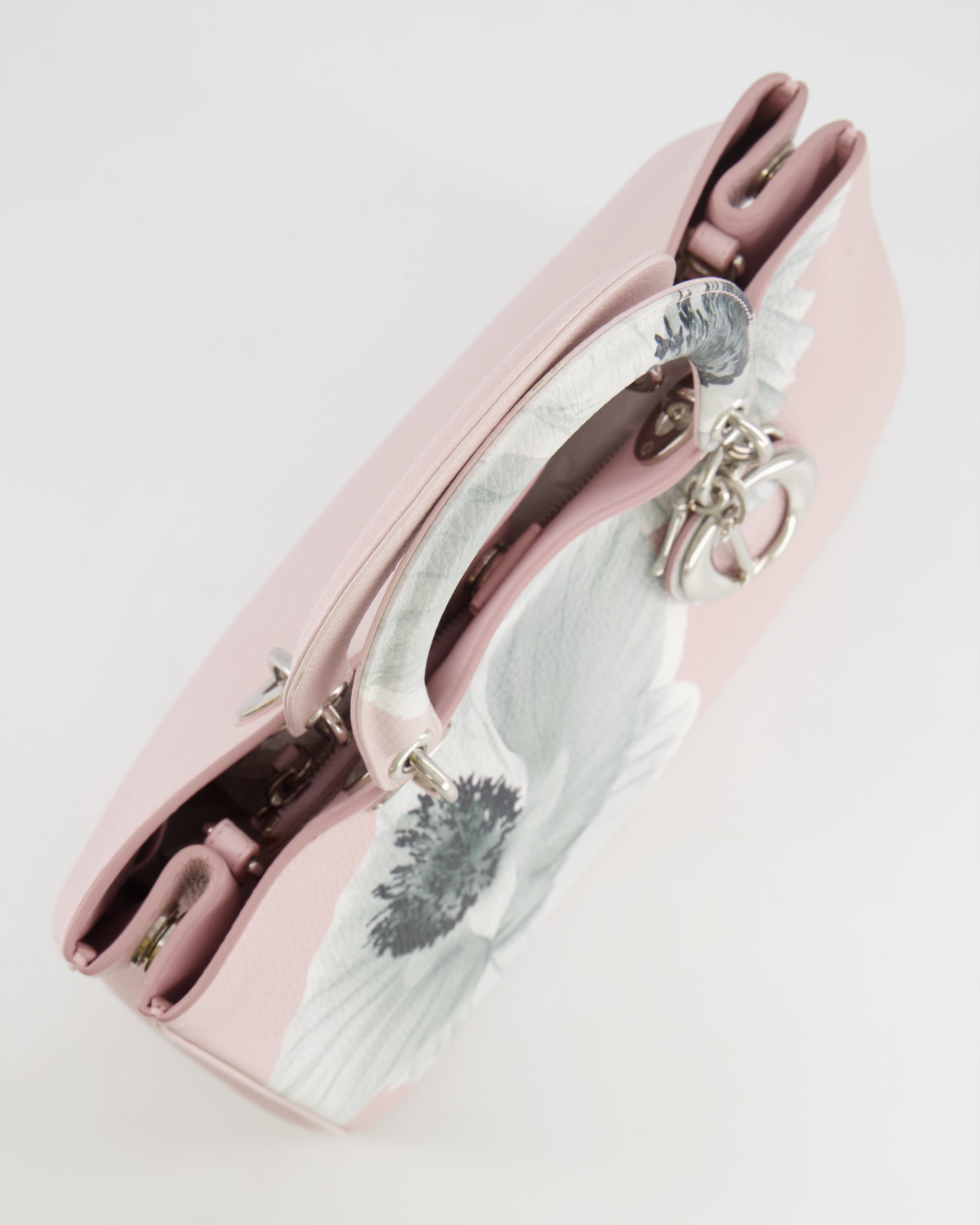 Christian Dior Light Pink and Grey Floral Diorissimo Bag with Silver Hardware