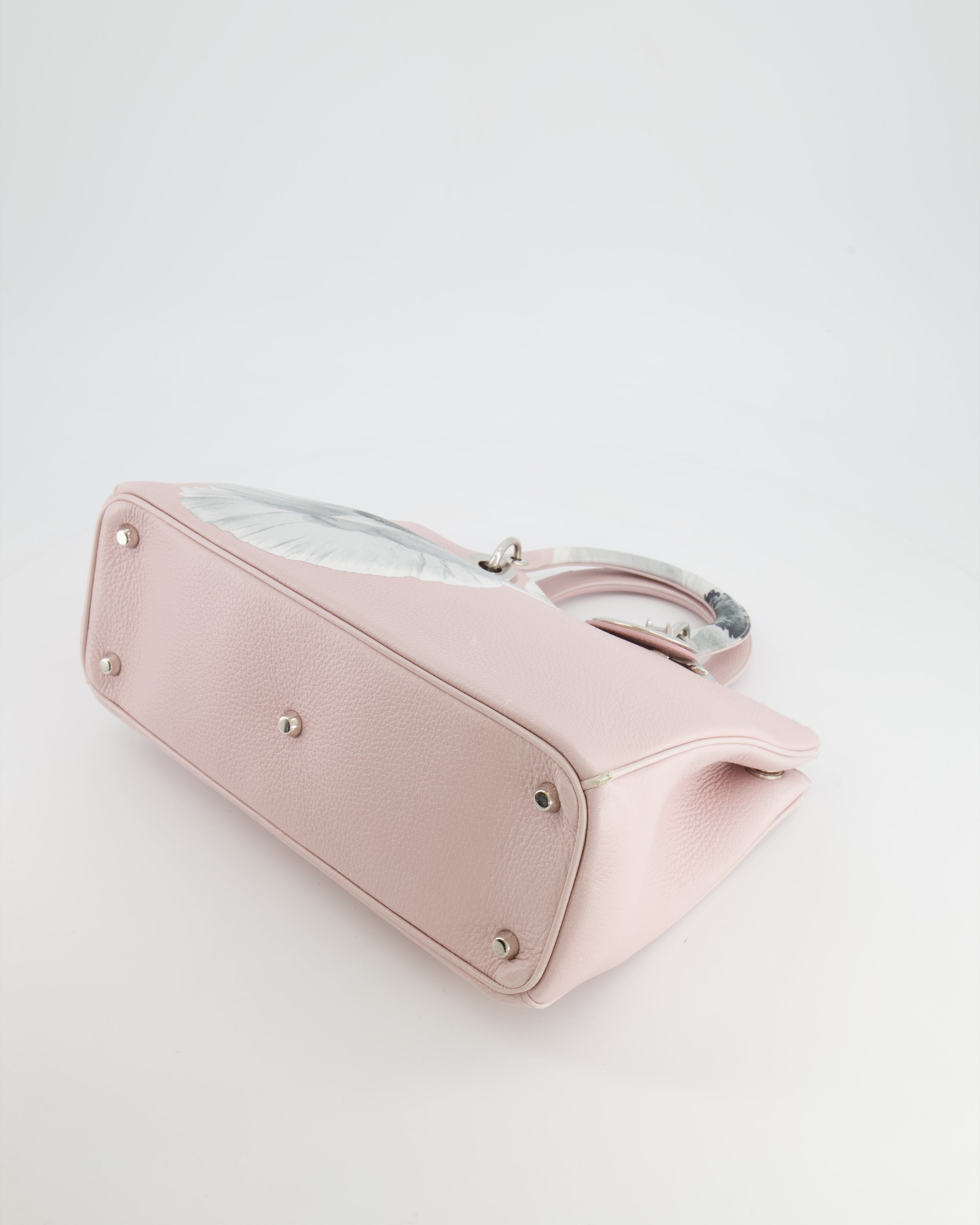 Christian Dior Light Pink and Grey Floral Diorissimo Bag with Silver Hardware