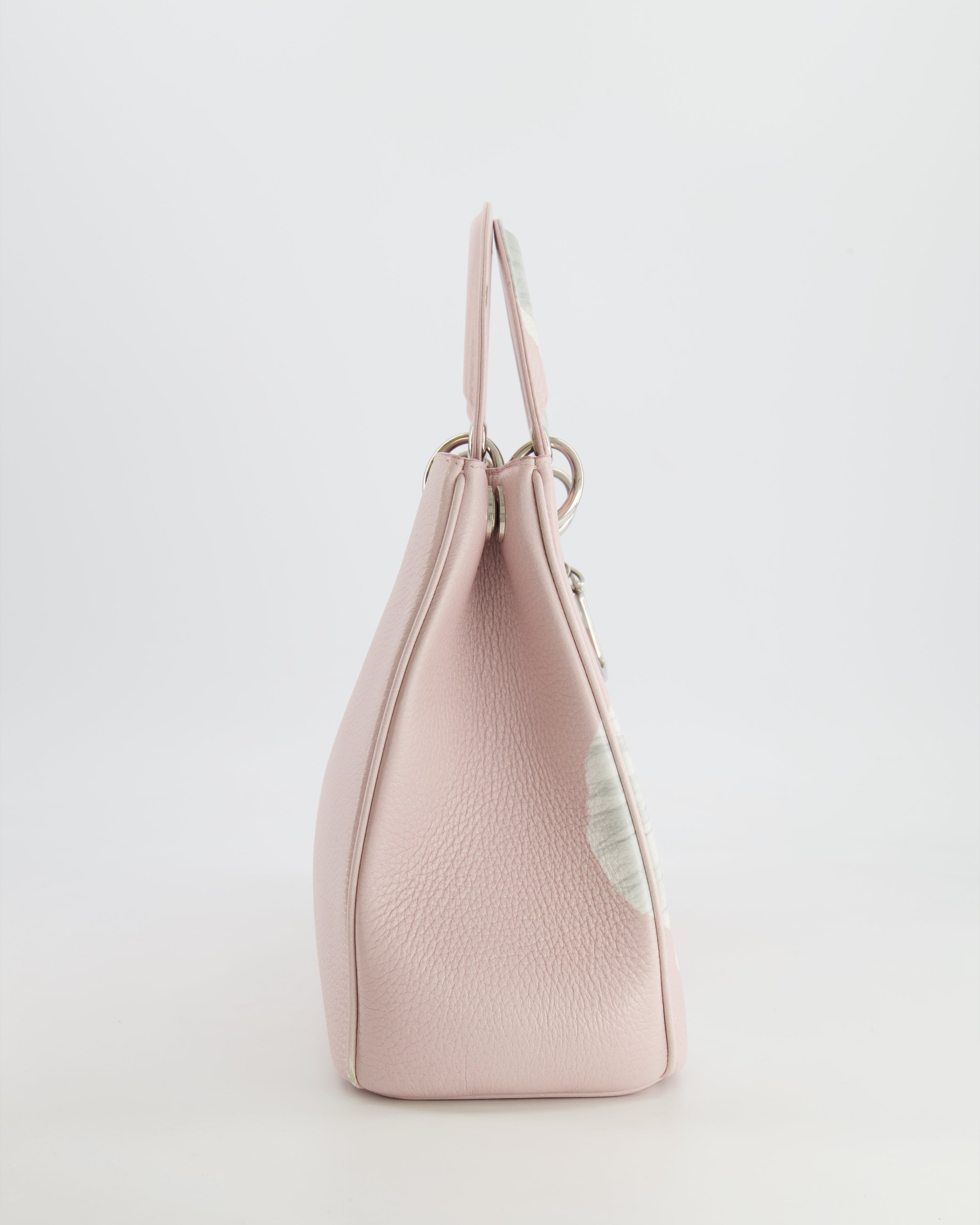 Christian Dior Light Pink and Grey Floral Diorissimo Bag with Silver Hardware