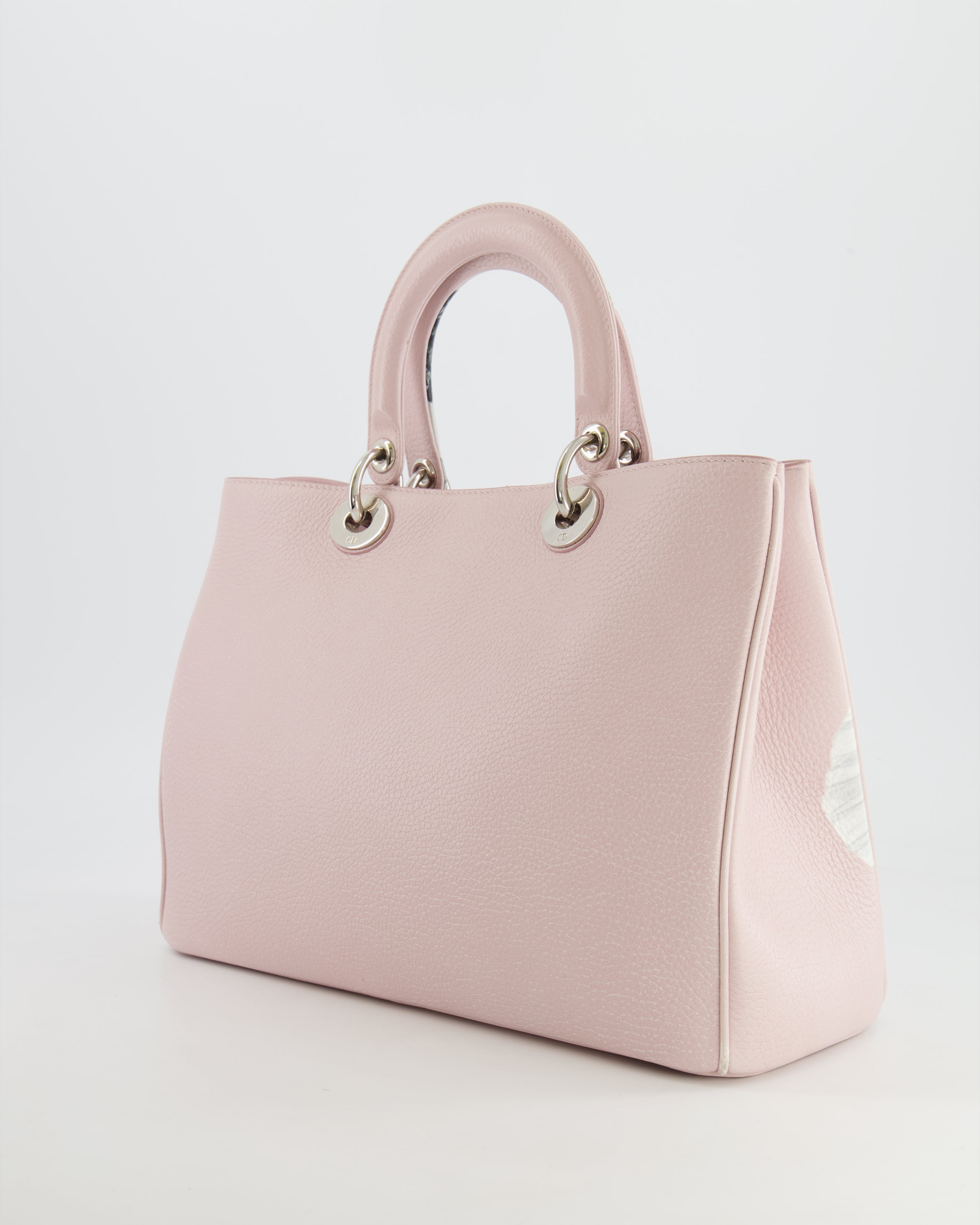 Christian Dior Light Pink and Grey Floral Diorissimo Bag with Silver Hardware