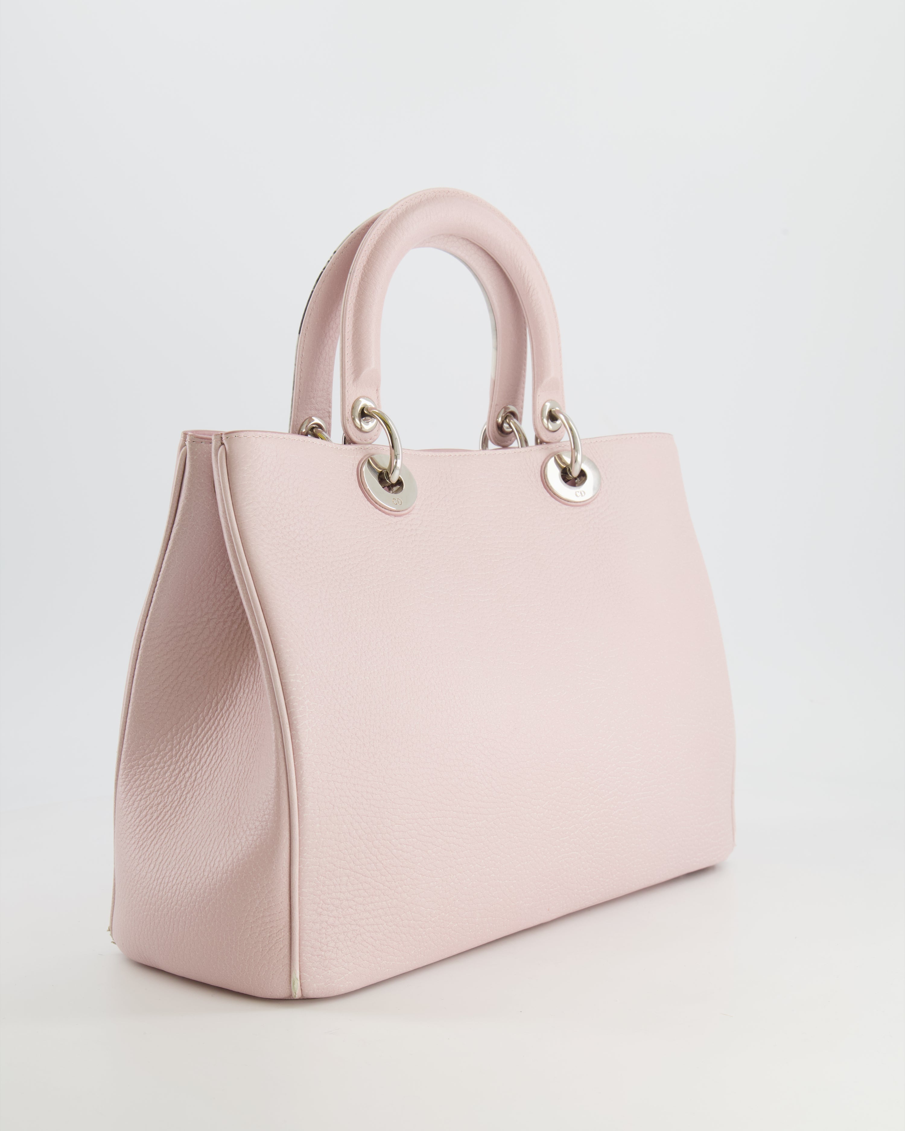 Christian Dior Light Pink and Grey Floral Diorissimo Bag with Silver Hardware