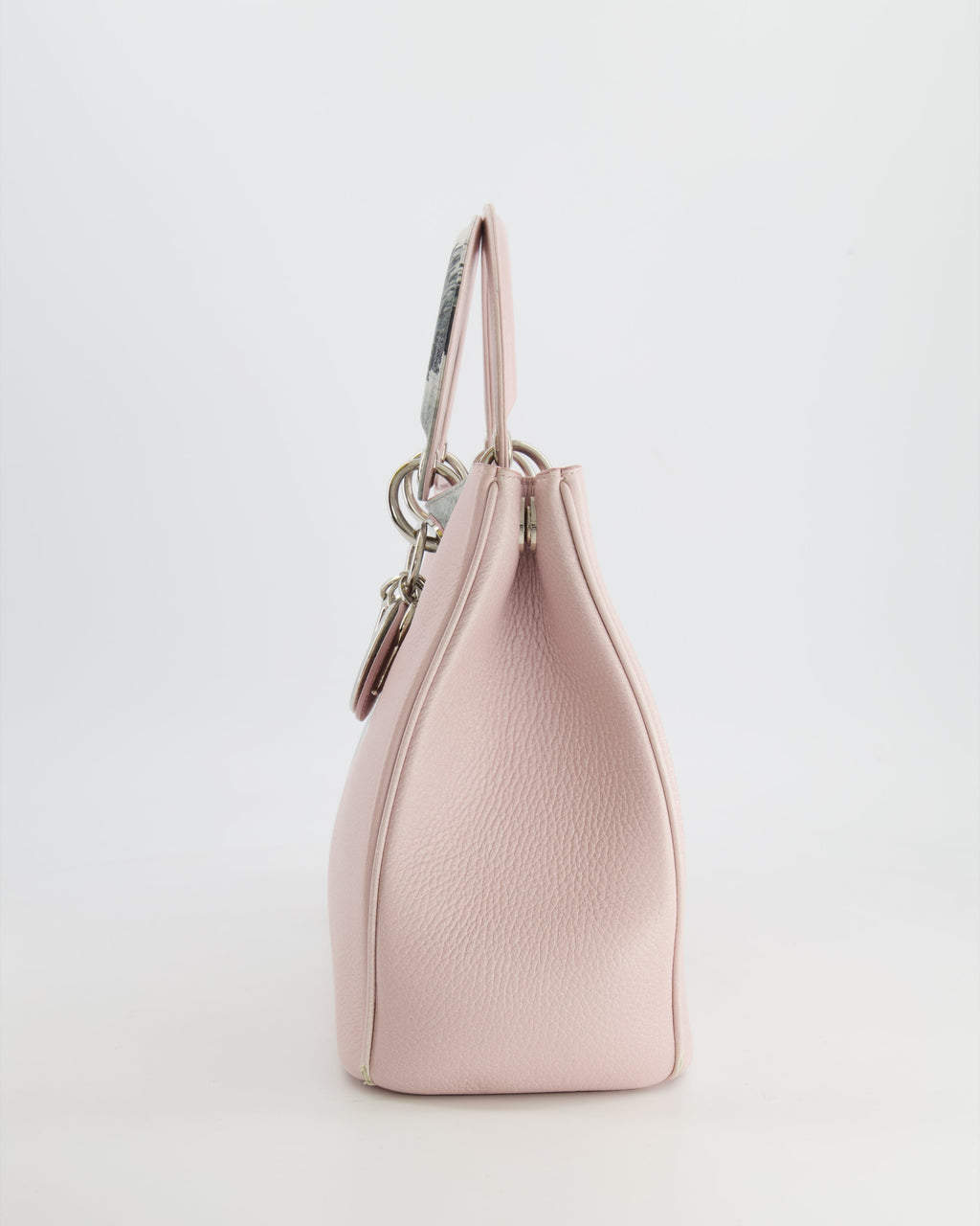Christian Dior Light Pink and Grey Floral Diorissimo Bag with Silver Hardware