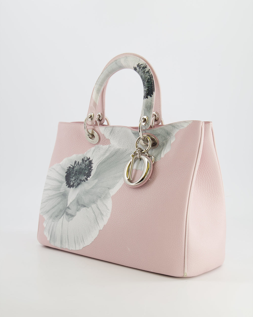 Christian Dior Light Pink and Grey Floral Diorissimo Bag with Silver Hardware