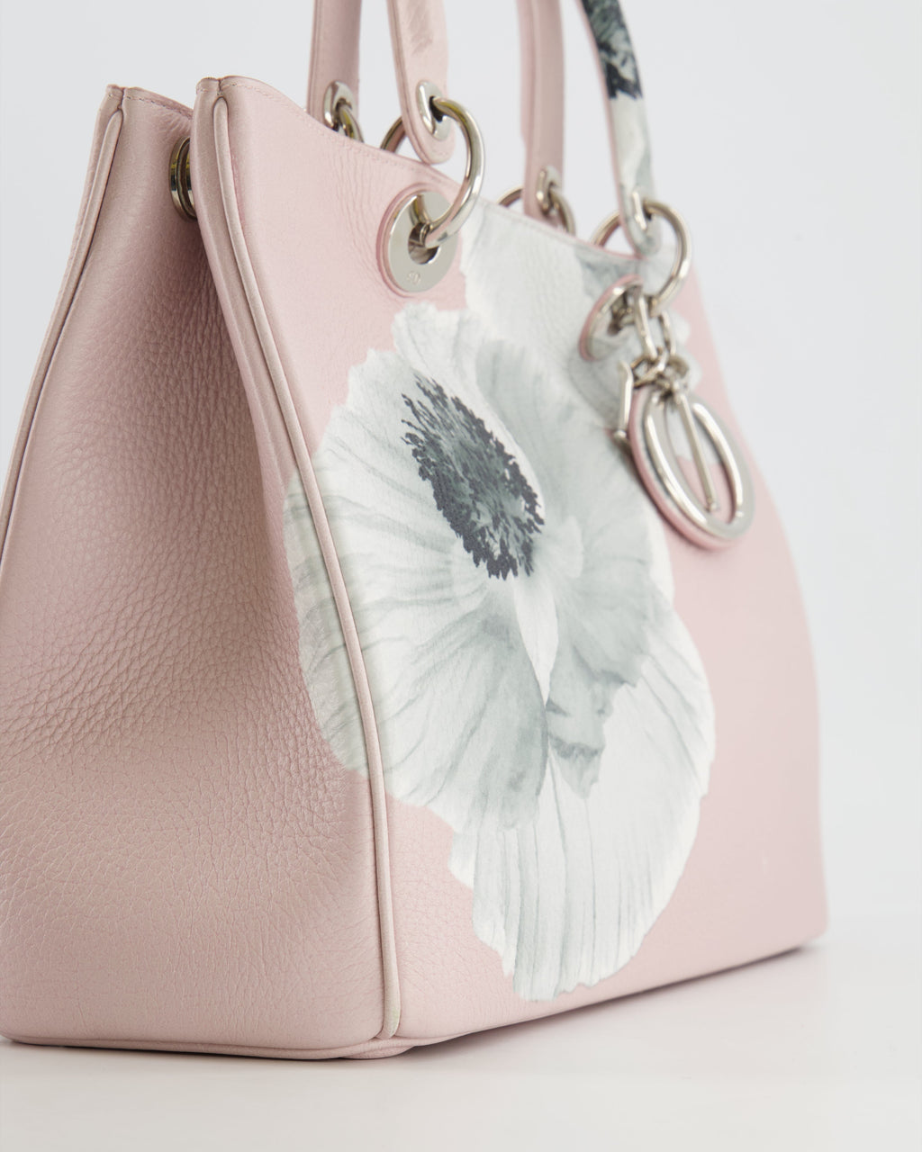 Christian Dior Light Pink and Grey Floral Diorissimo Bag with Silver Hardware