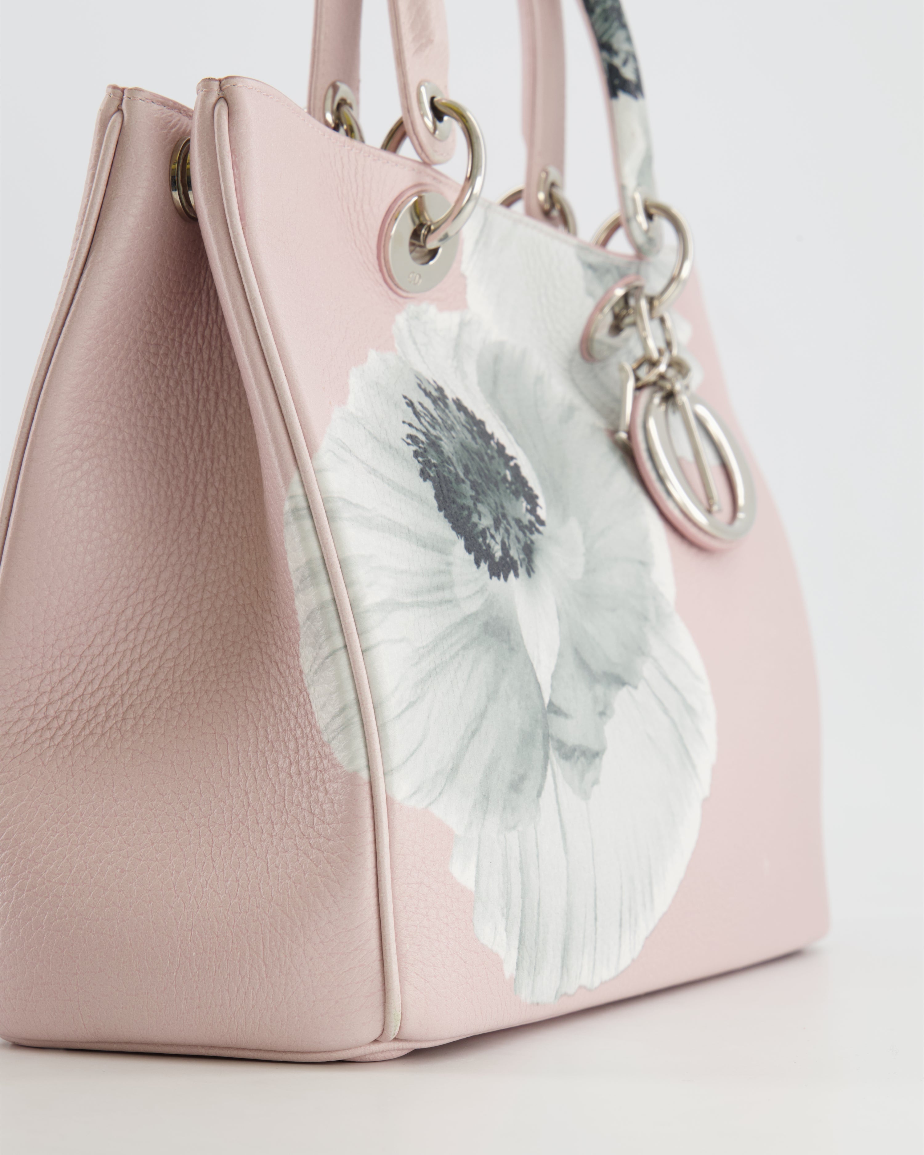 Christian Dior Light Pink and Grey Floral Diorissimo Bag with Silver Hardware