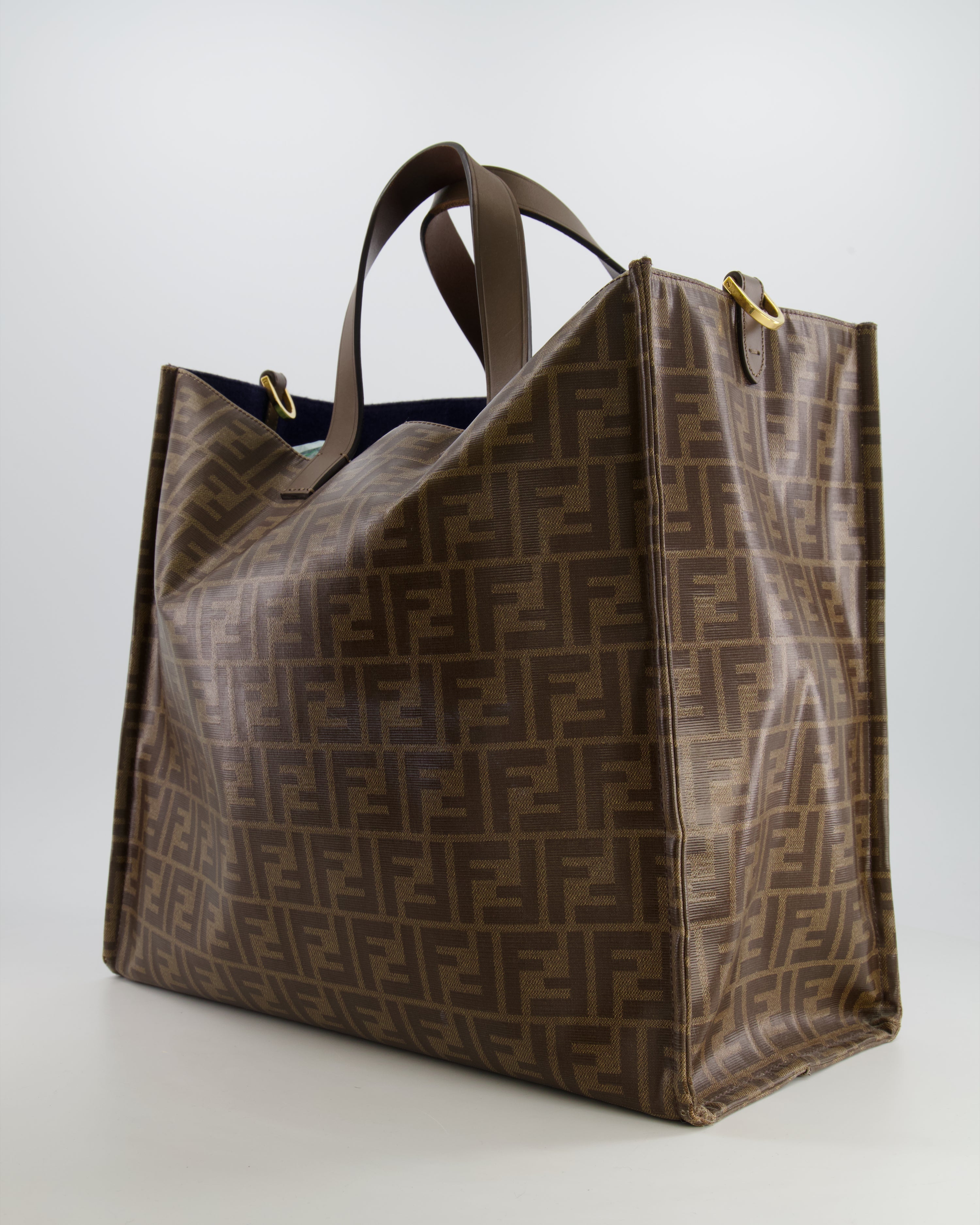 Fendi x Fila Brown FF Monogram Printed Large Tote Bag