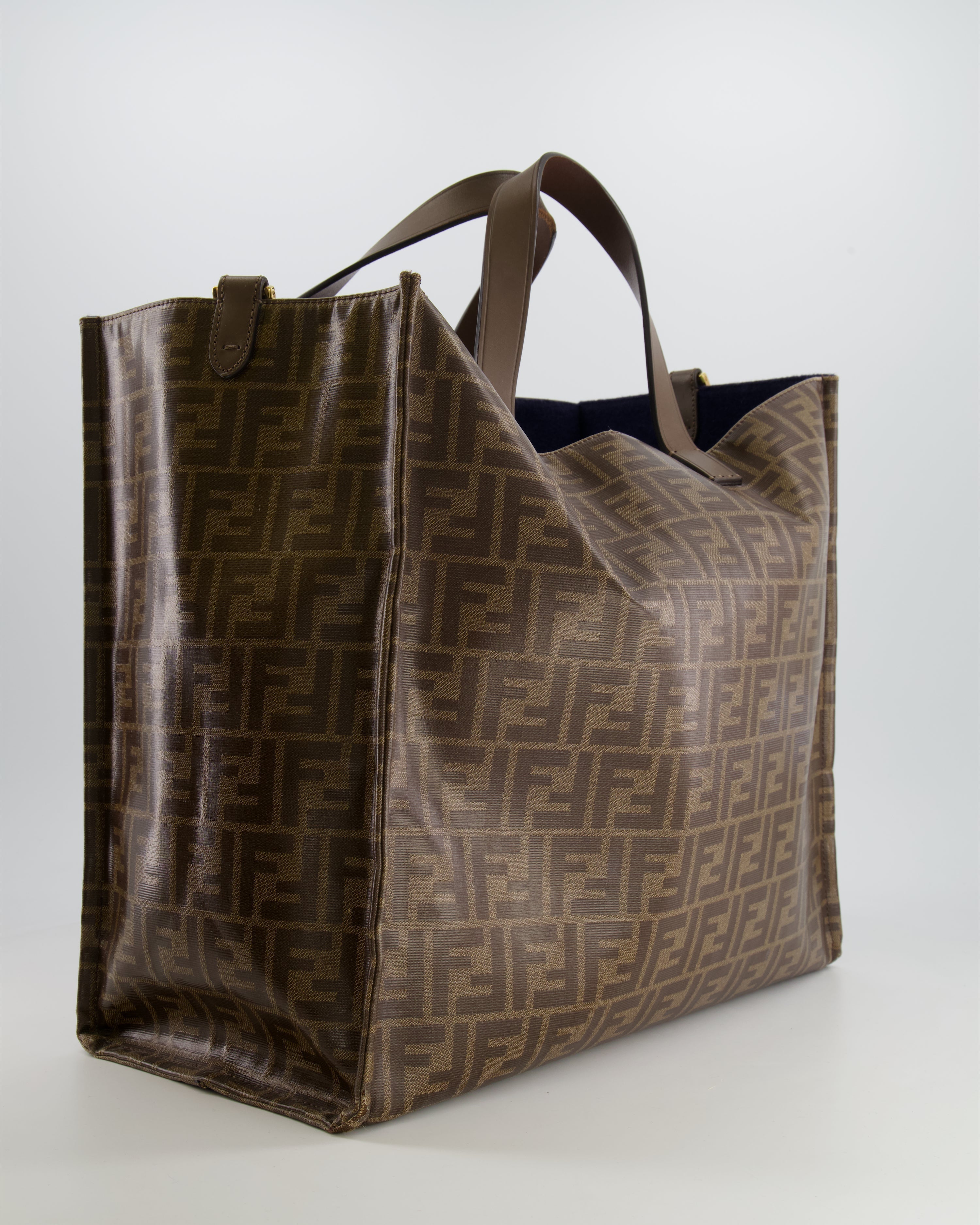 Fendi x Fila Brown FF Monogram Printed Large Tote Bag