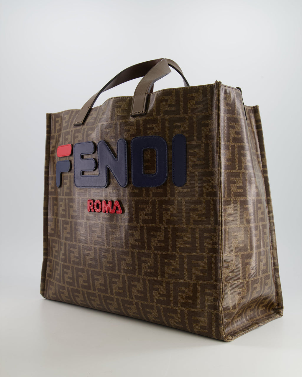 Fendi x Fila Brown FF Monogram Printed Large Tote Bag