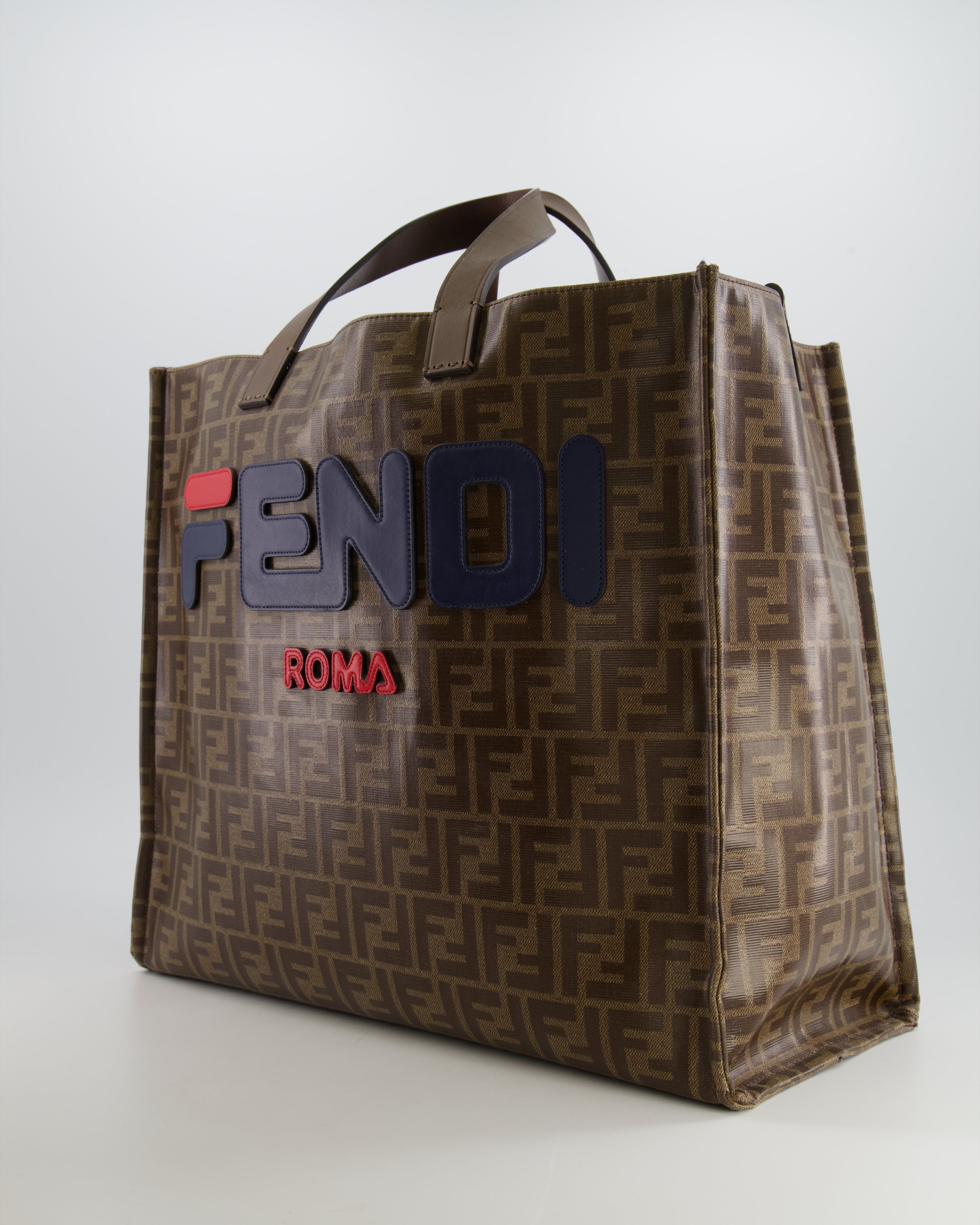 Fendi x Fila Brown FF Monogram Printed Large Tote Bag