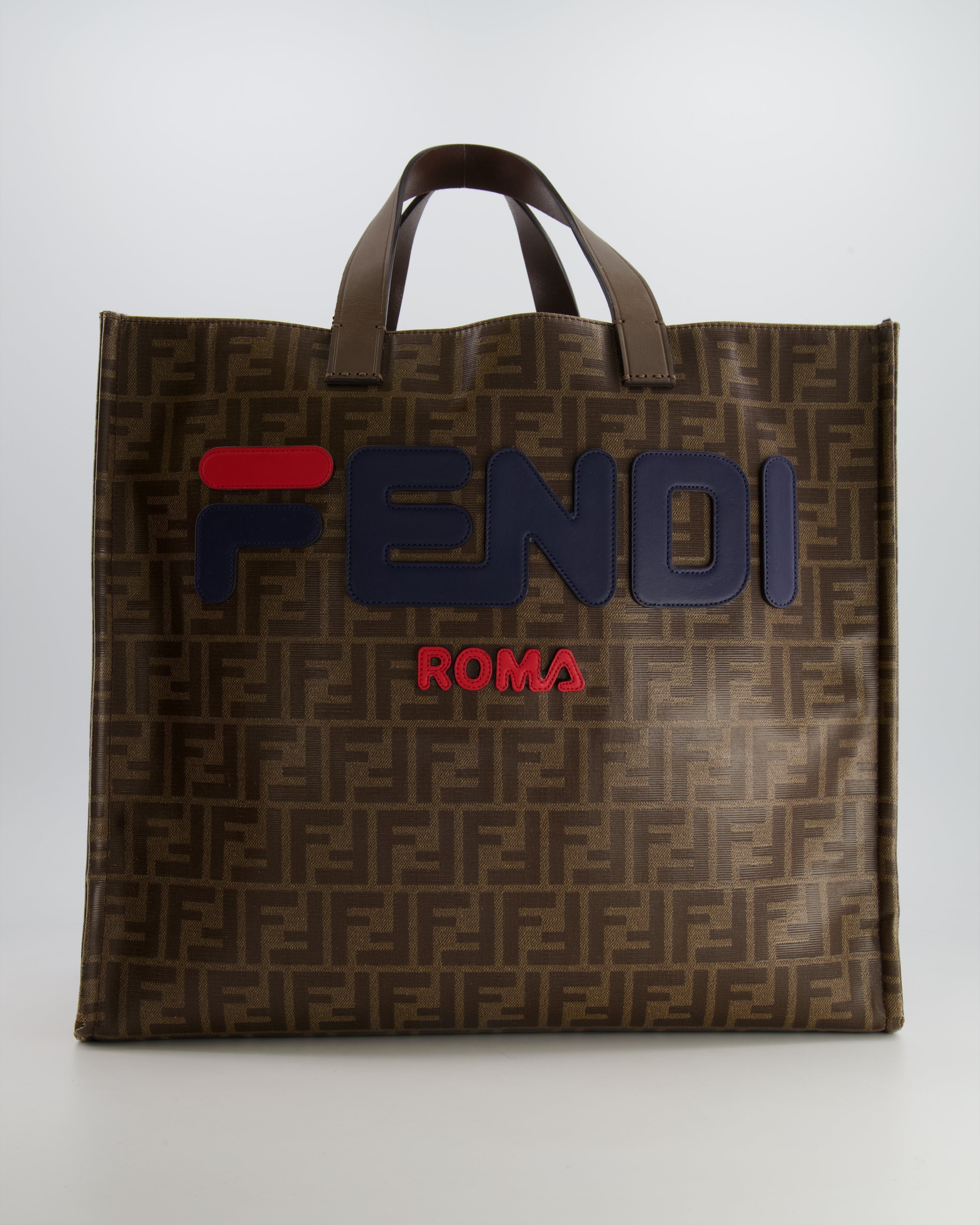 Fendi x Fila Brown FF Monogram Printed Large Tote Bag