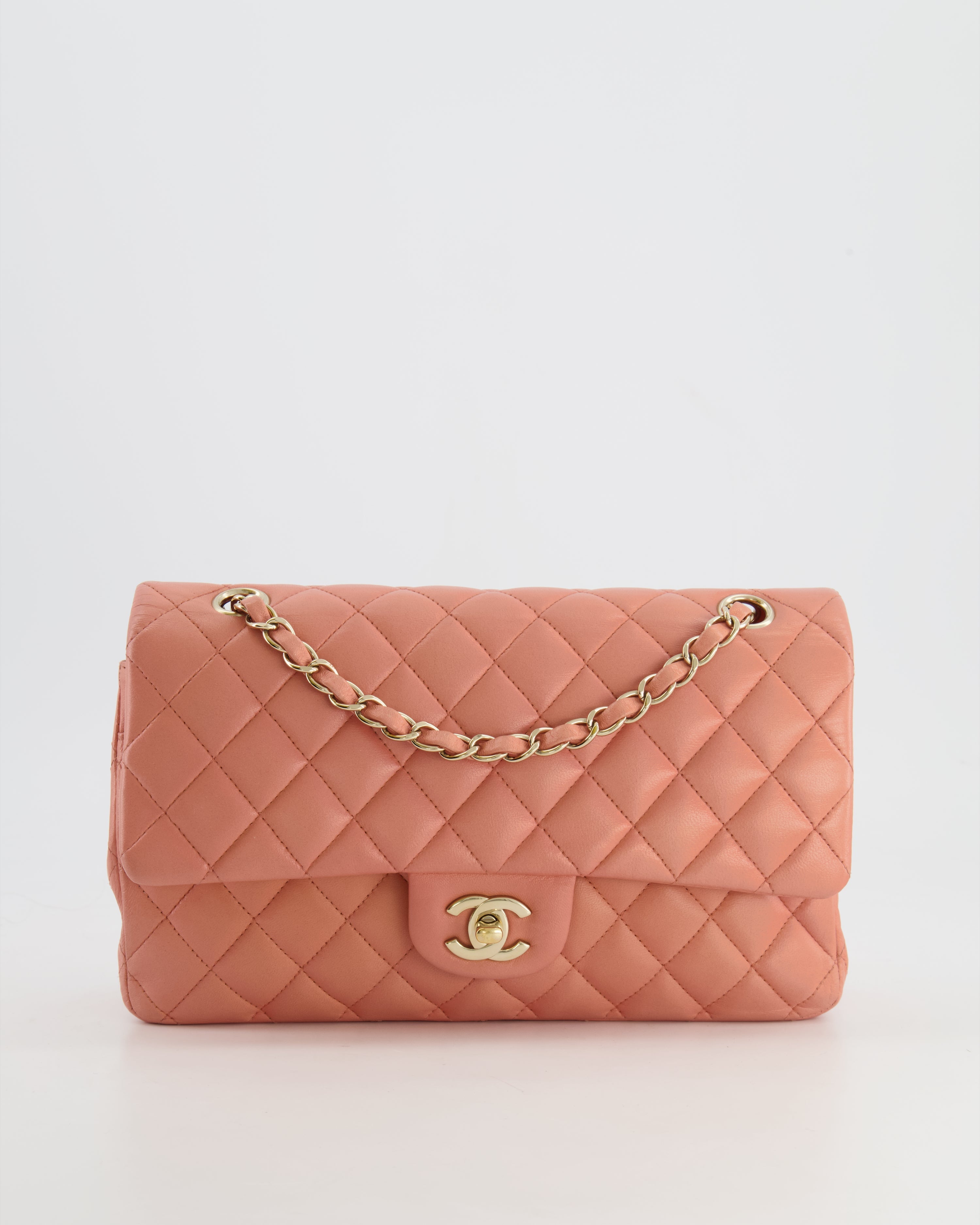 Chanel Peach Pink Lambskin Medium Classic Double Flap Bag with Champagne Gold Hardware RRP £8,530