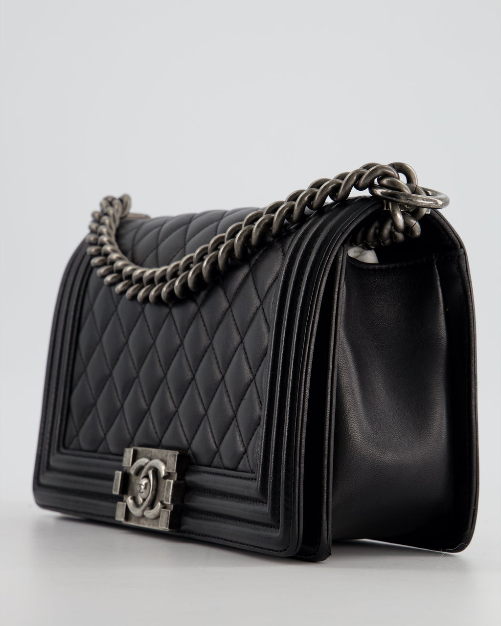 Chanel Black Medium Boy Bag In Lambskin Leather with Ruthenium Hardware