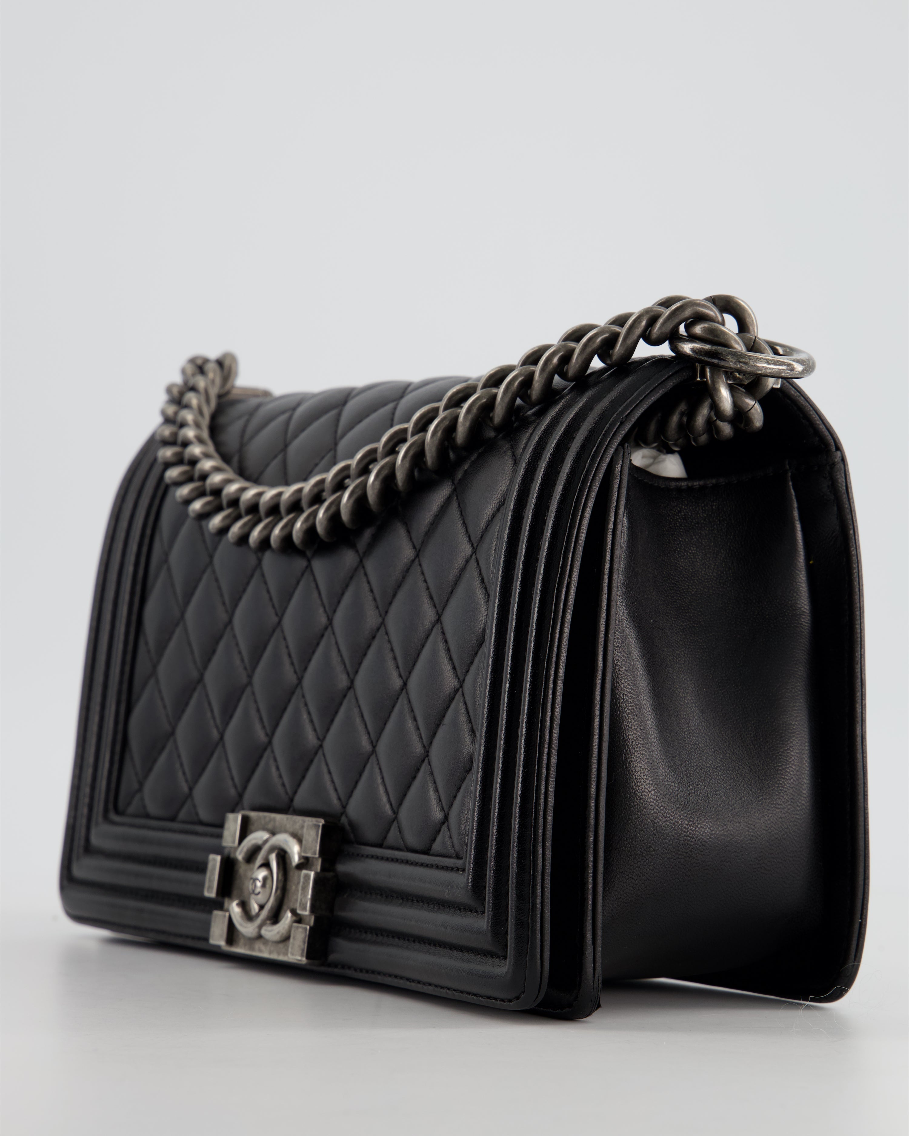 Chanel Black Medium Boy Bag In Lambskin Leather with Ruthenium Hardware