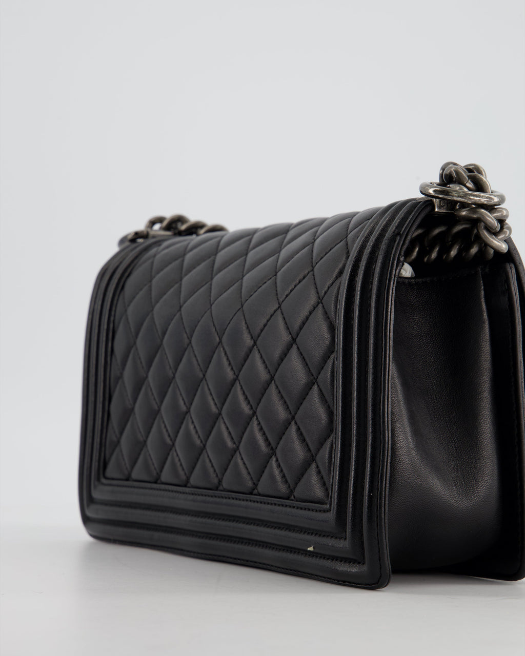 Chanel Black Medium Boy Bag In Lambskin Leather with Ruthenium Hardware