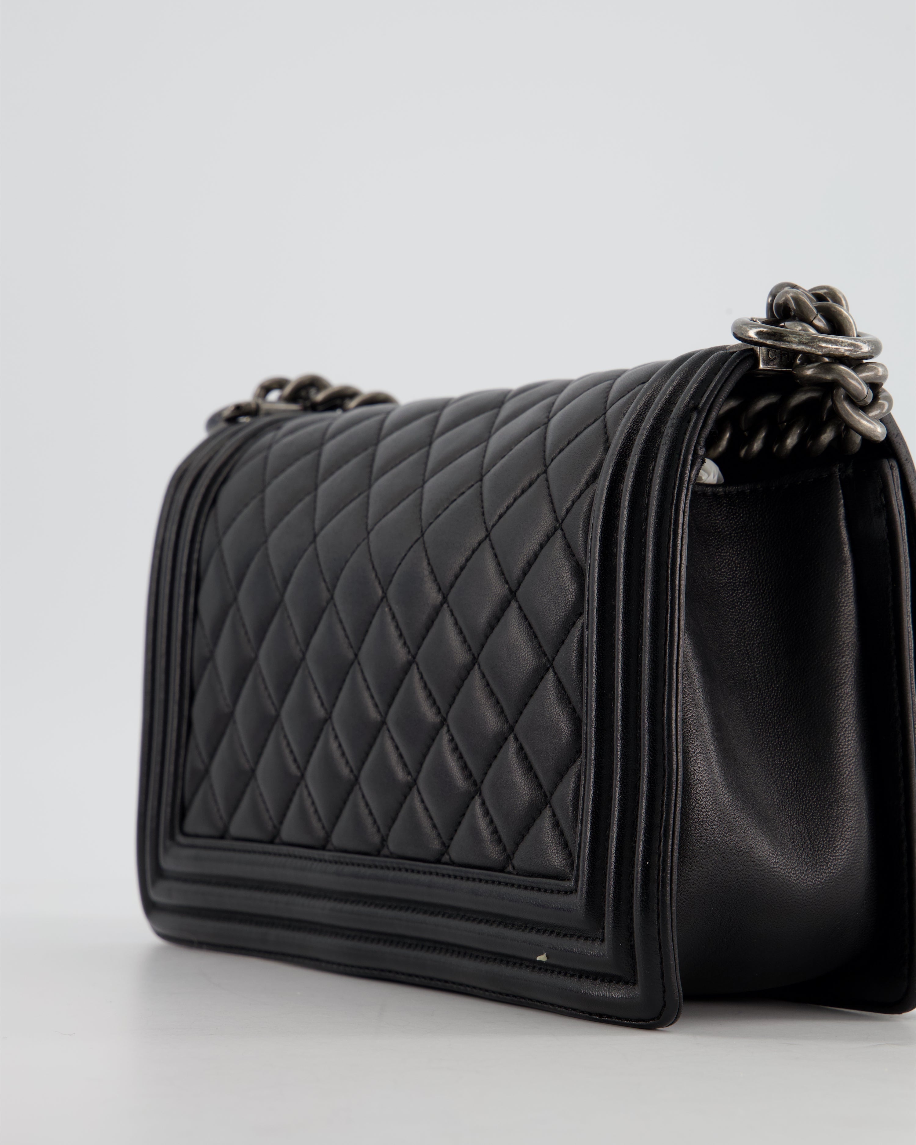 Chanel Black Medium Boy Bag In Lambskin Leather with Ruthenium Hardware