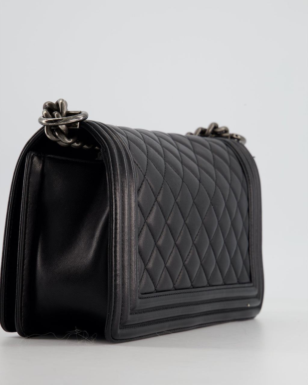 Chanel Black Medium Boy Bag In Lambskin Leather with Ruthenium Hardware