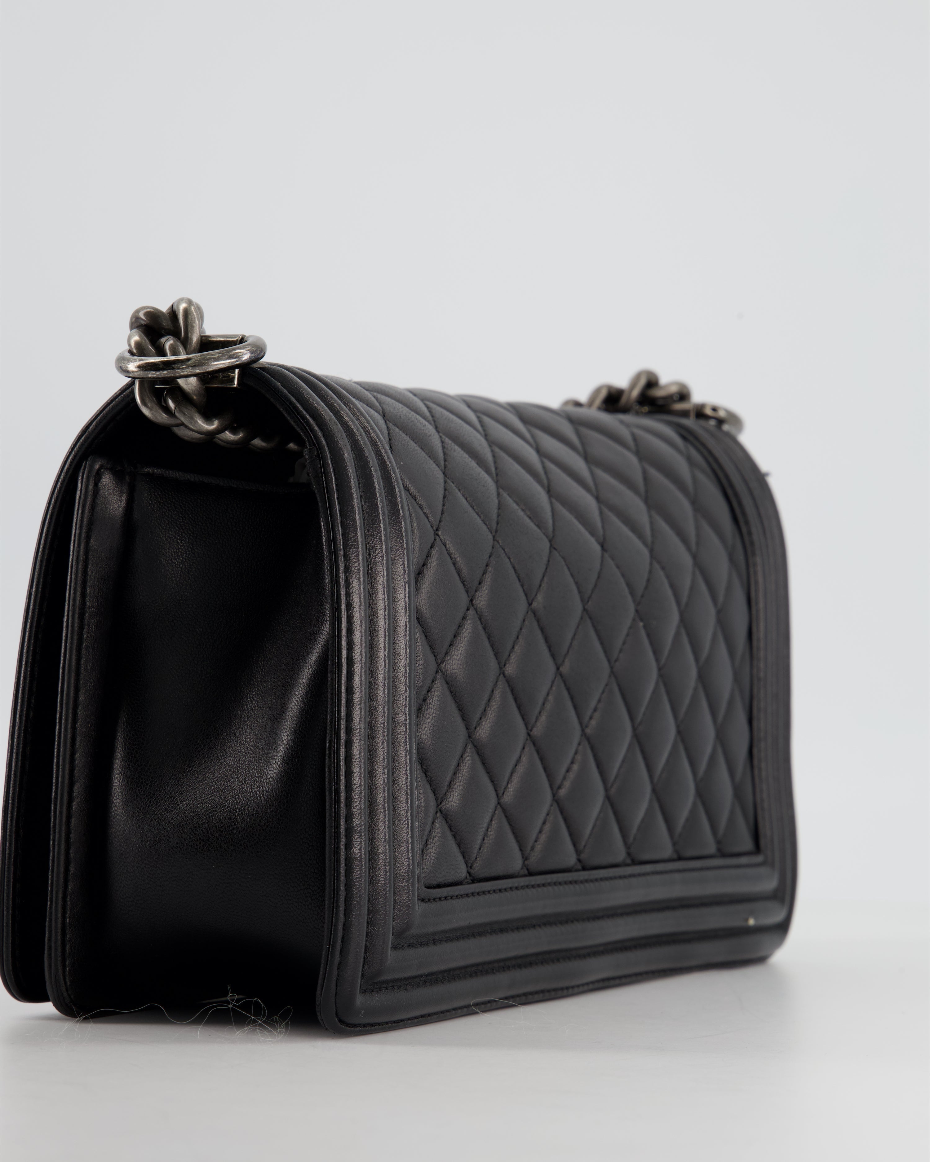 Chanel Black Medium Boy Bag In Lambskin Leather with Ruthenium Hardware