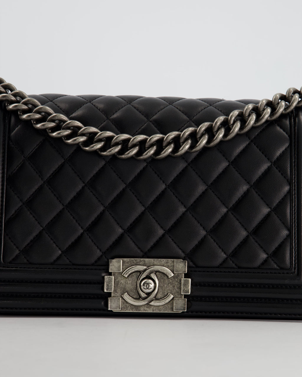 Chanel Black Medium Boy Bag In Lambskin Leather with Ruthenium Hardware
