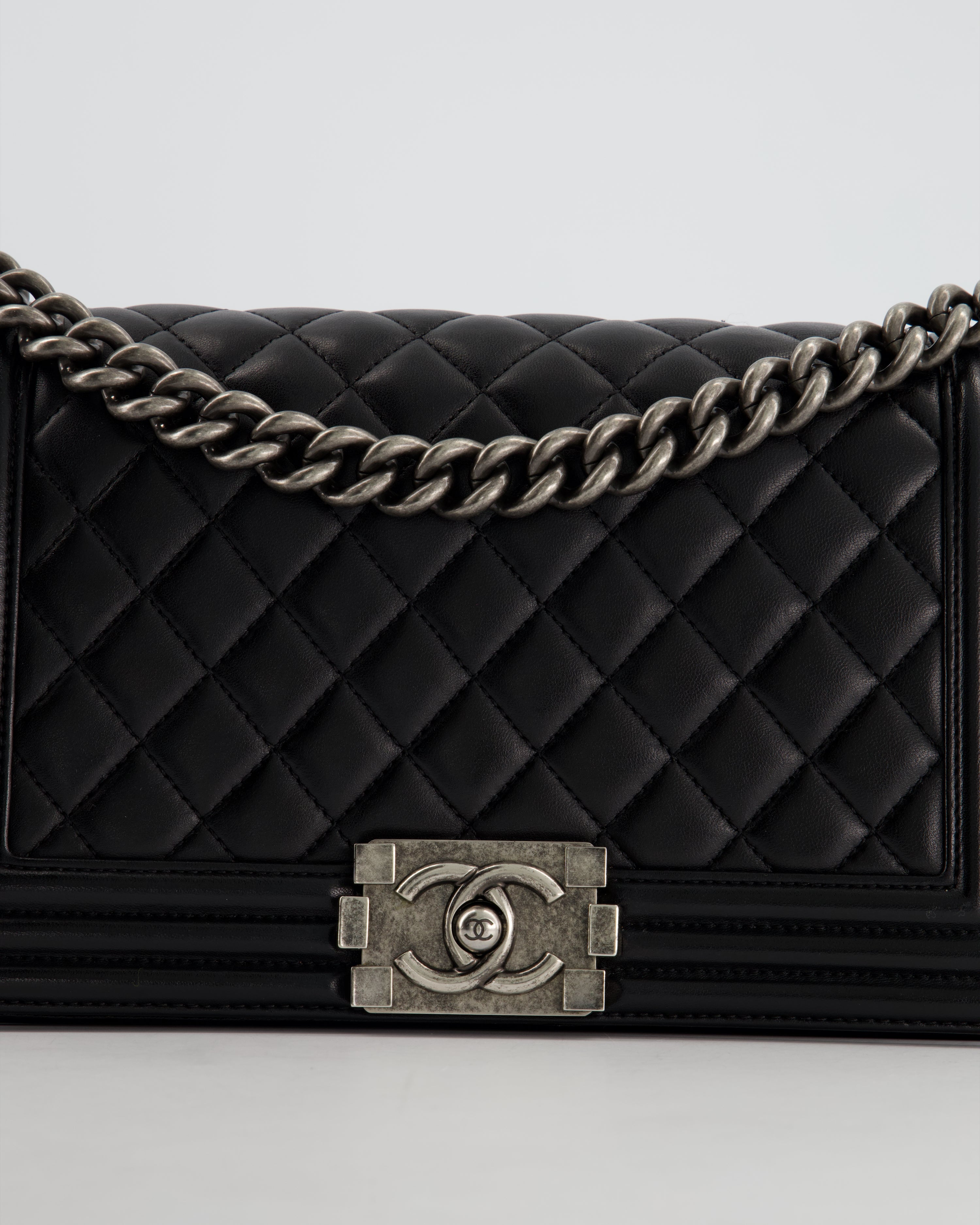 Chanel Black Medium Boy Bag In Lambskin Leather with Ruthenium Hardware