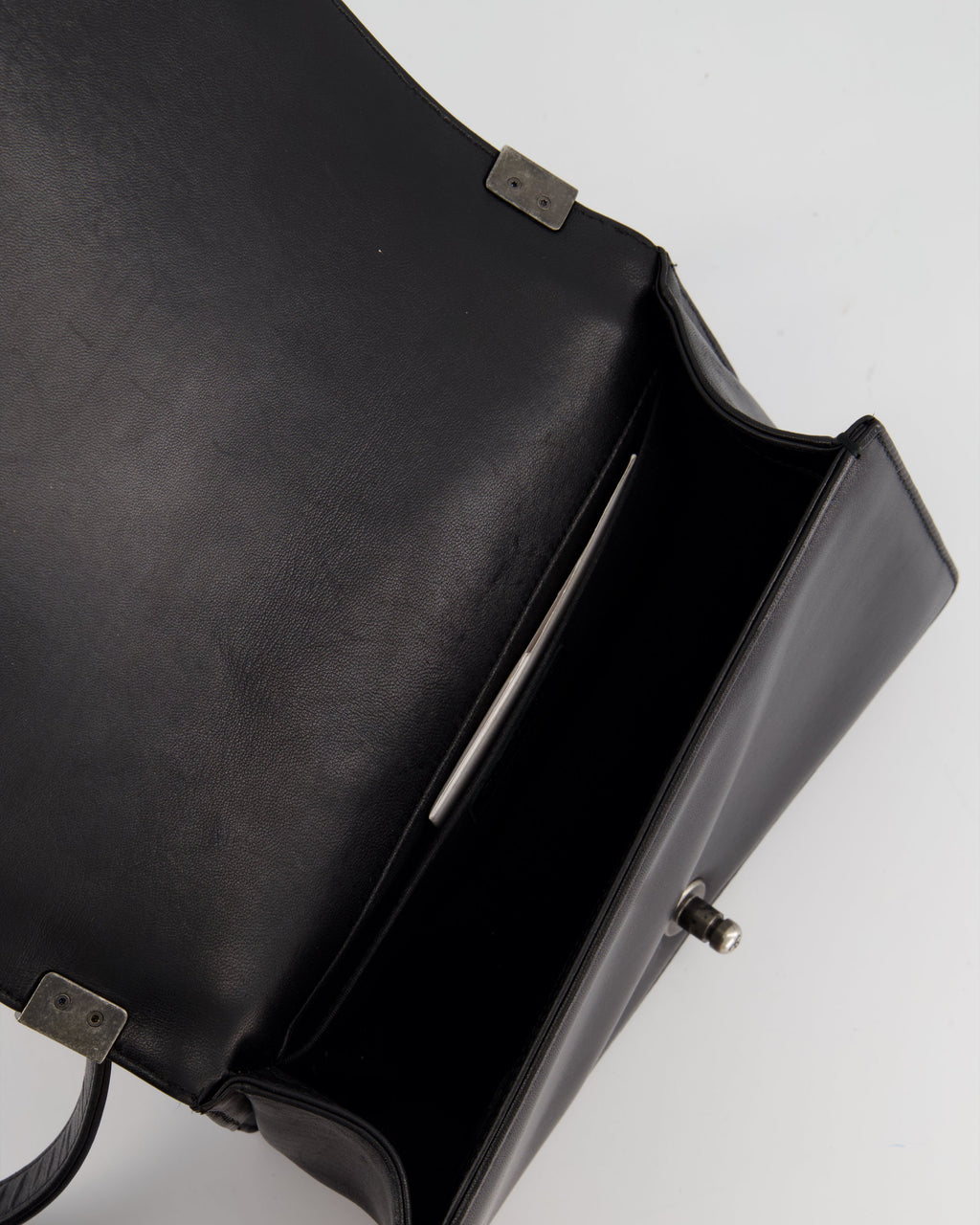 Chanel Black Medium Boy Bag In Lambskin Leather with Ruthenium Hardware