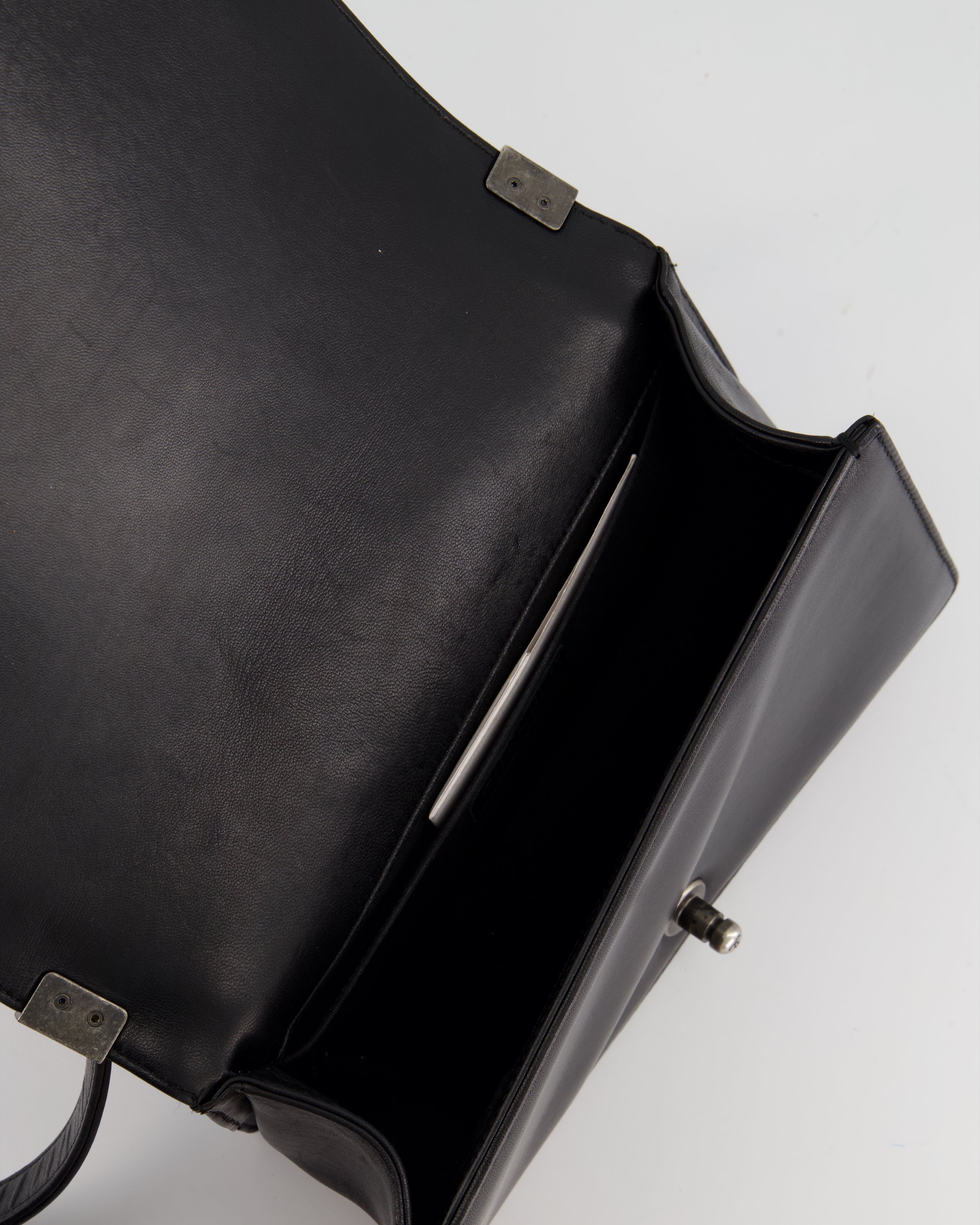 Chanel Black Medium Boy Bag In Lambskin Leather with Ruthenium Hardware