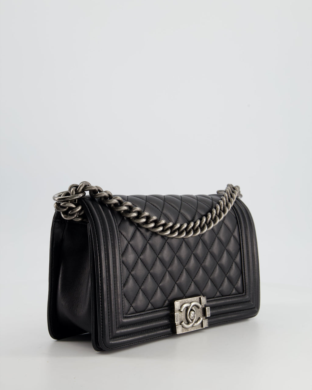 Chanel Black Medium Boy Bag In Lambskin Leather with Ruthenium Hardware