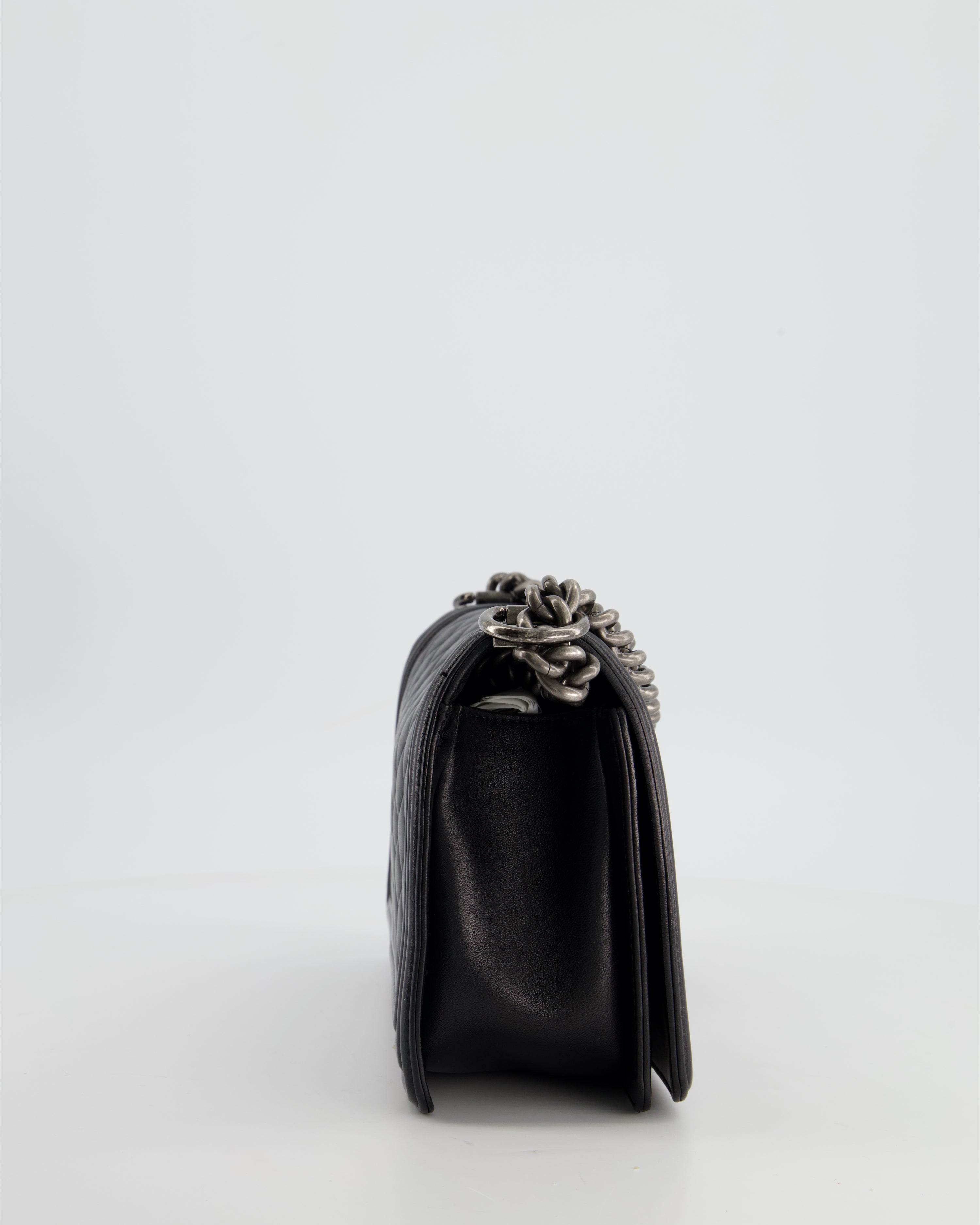 Chanel Black Medium Boy Bag In Lambskin Leather with Ruthenium Hardware