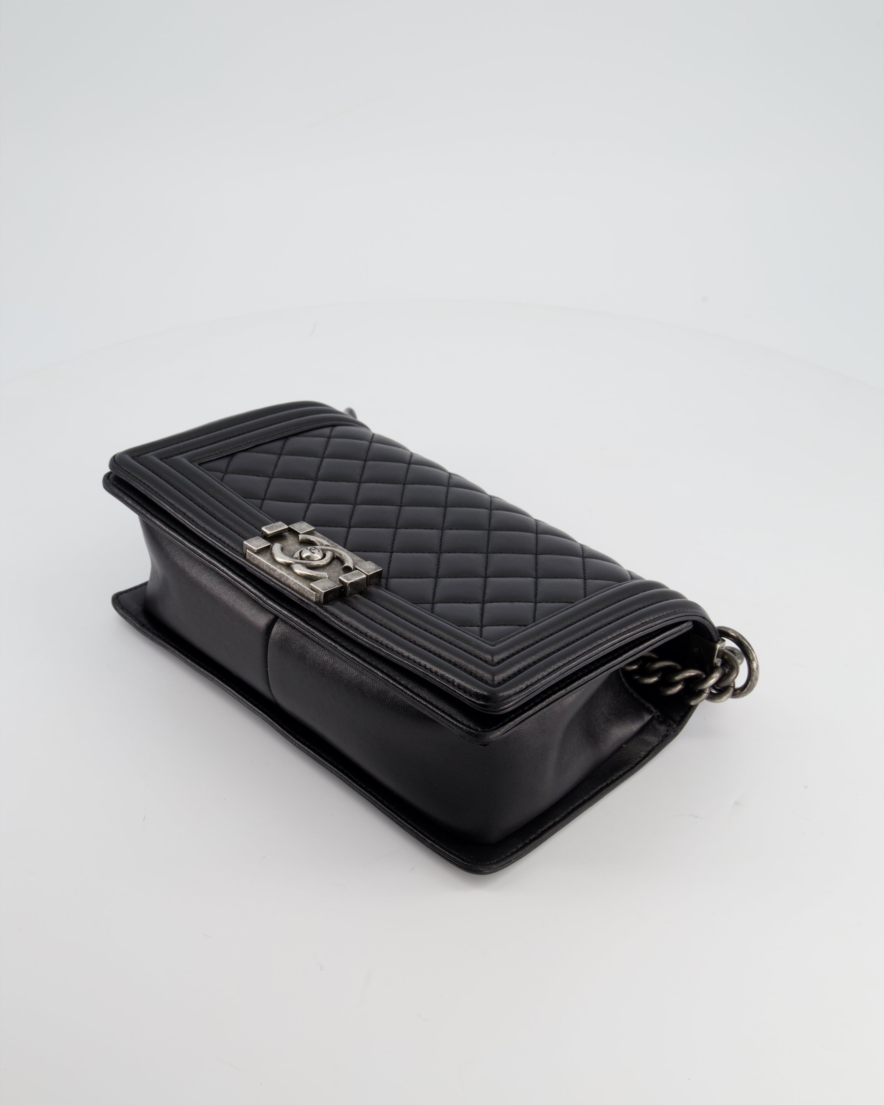 Chanel Black Medium Boy Bag In Lambskin Leather with Ruthenium Hardware