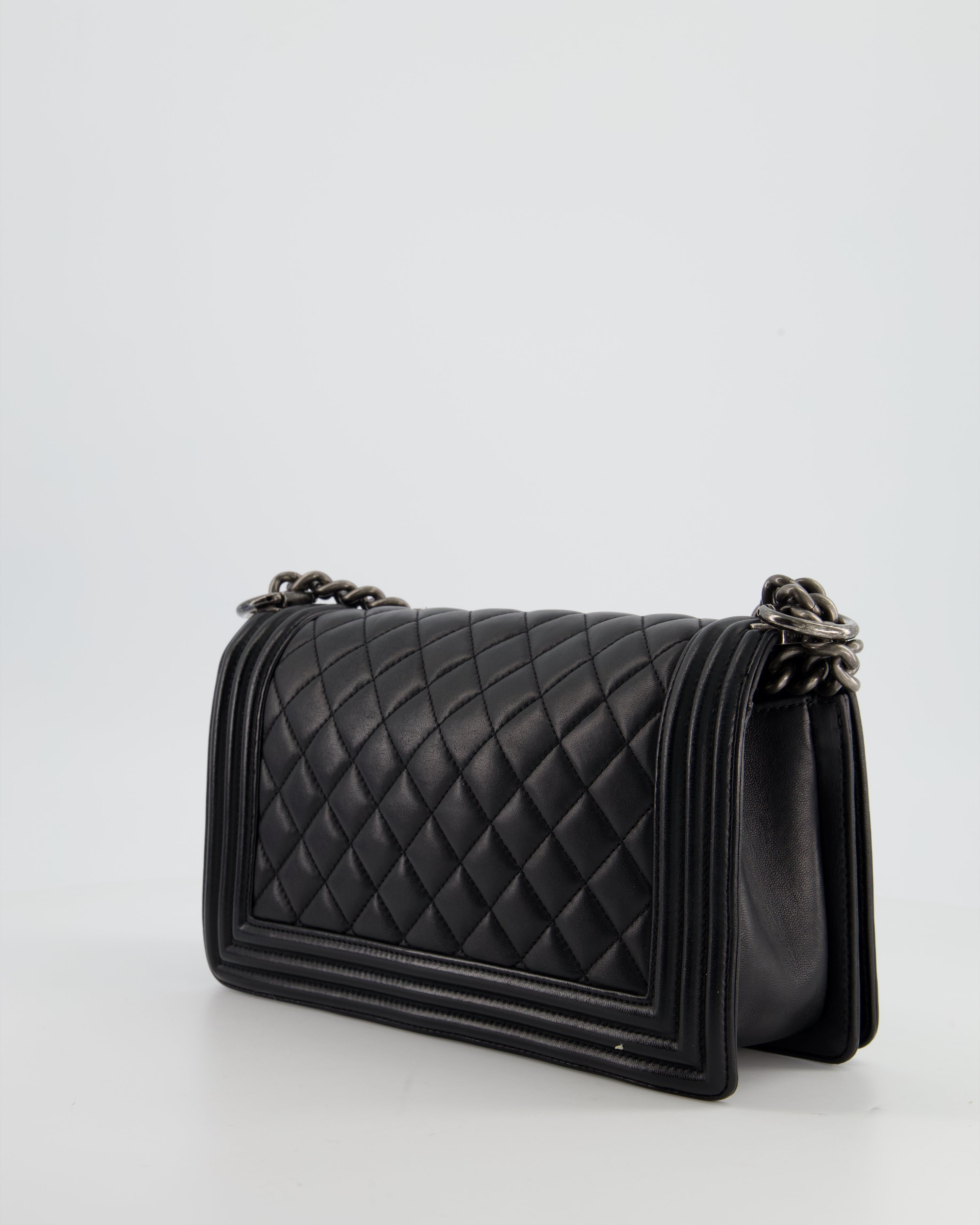 Chanel Black Medium Boy Bag In Lambskin Leather with Ruthenium Hardware