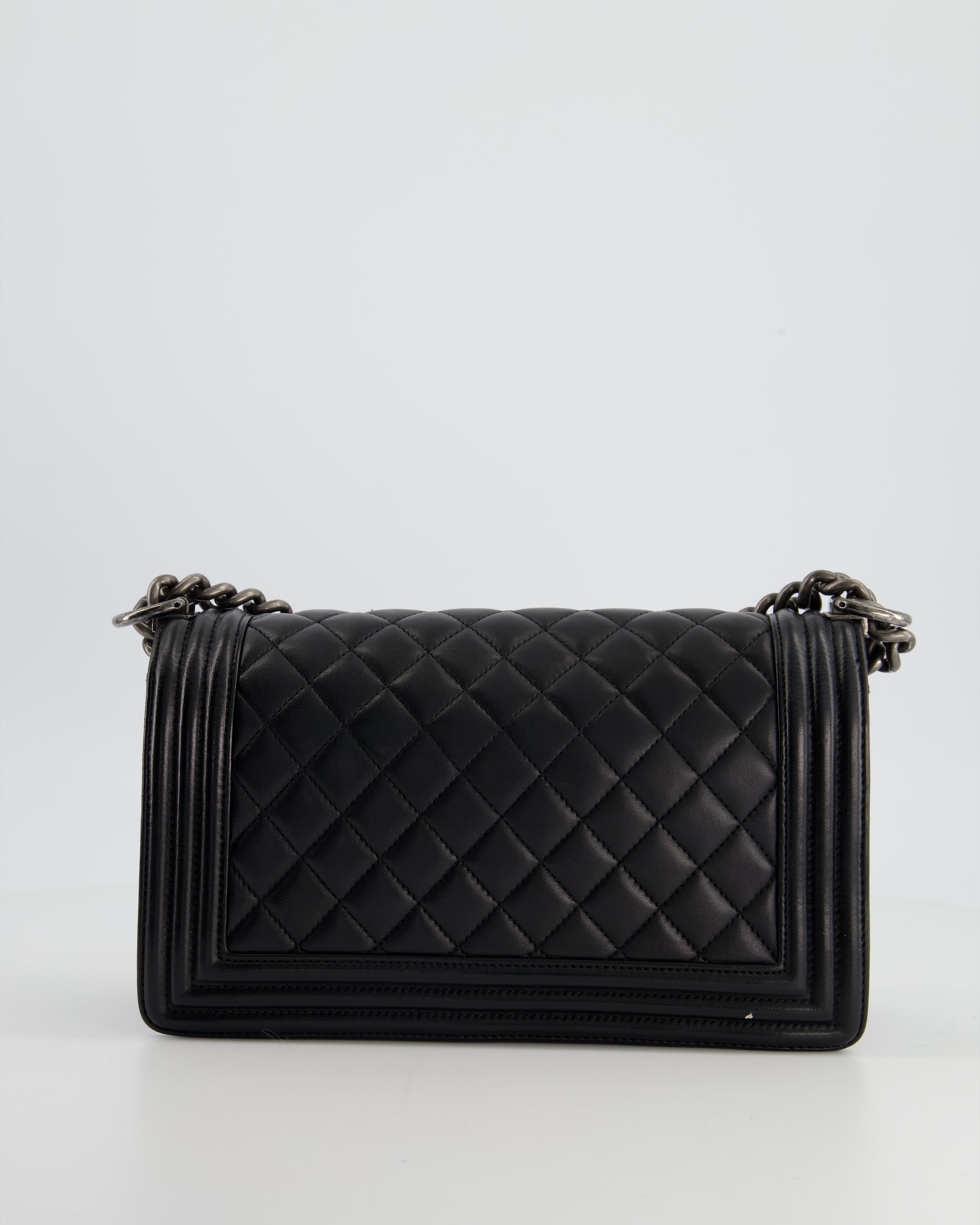 Chanel Black Medium Boy Bag In Lambskin Leather with Ruthenium Hardware