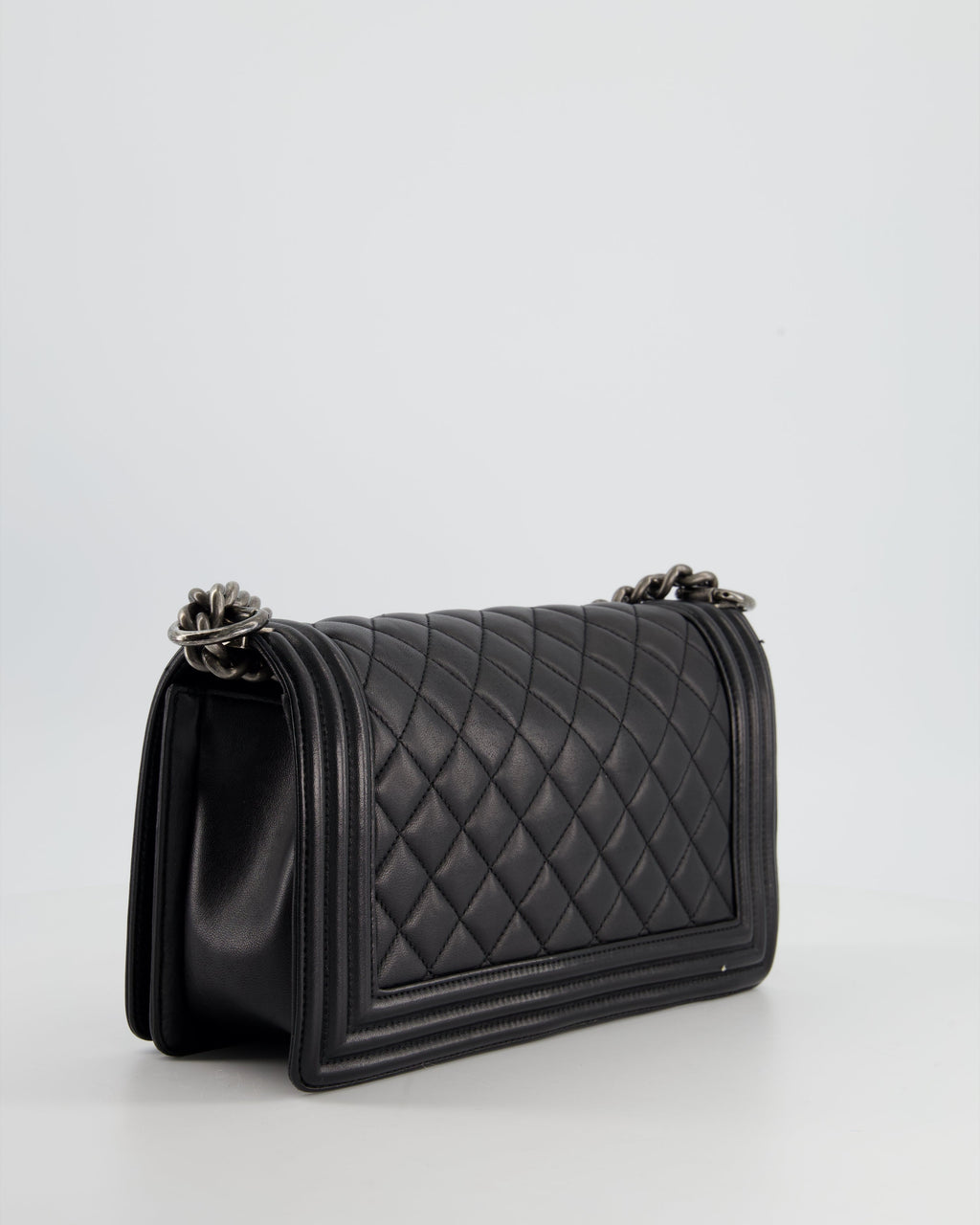Chanel Black Medium Boy Bag In Lambskin Leather with Ruthenium Hardware