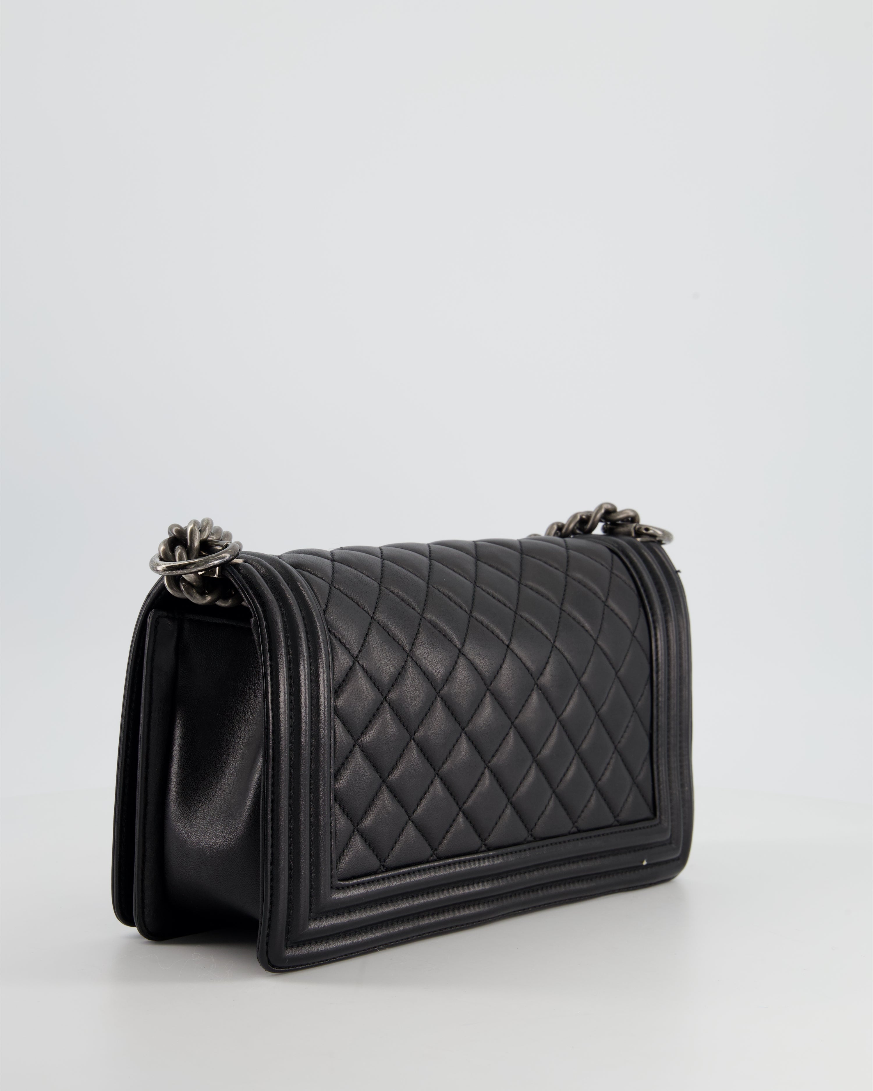 Chanel Black Medium Boy Bag In Lambskin Leather with Ruthenium Hardware