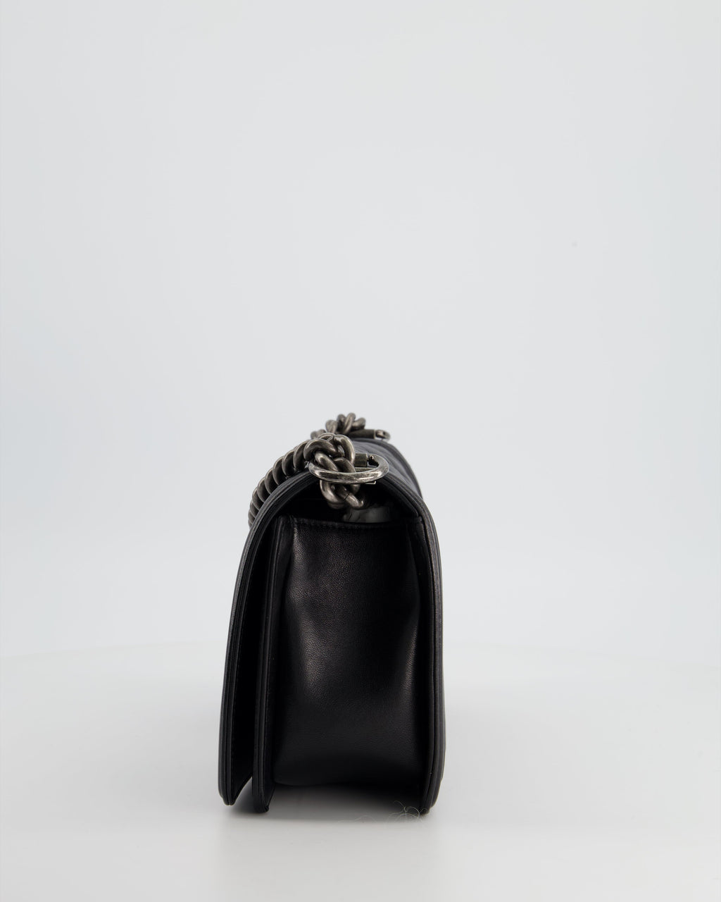 Chanel Black Medium Boy Bag In Lambskin Leather with Ruthenium Hardware