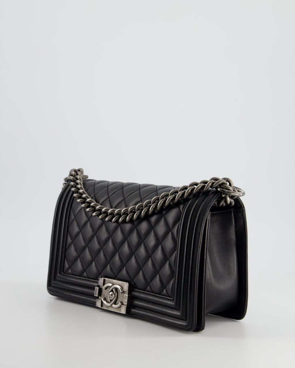 Chanel Black Medium Boy Bag In Lambskin Leather with Ruthenium Hardware