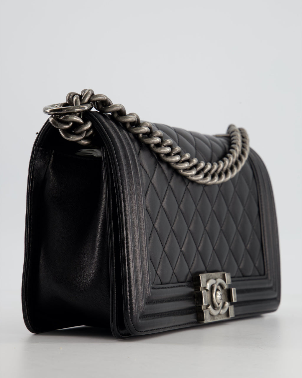 Chanel Black Medium Boy Bag In Lambskin Leather with Ruthenium Hardware
