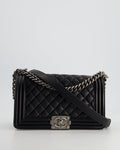 Chanel Black Medium Boy Bag In Lambskin Leather with Ruthenium Hardware