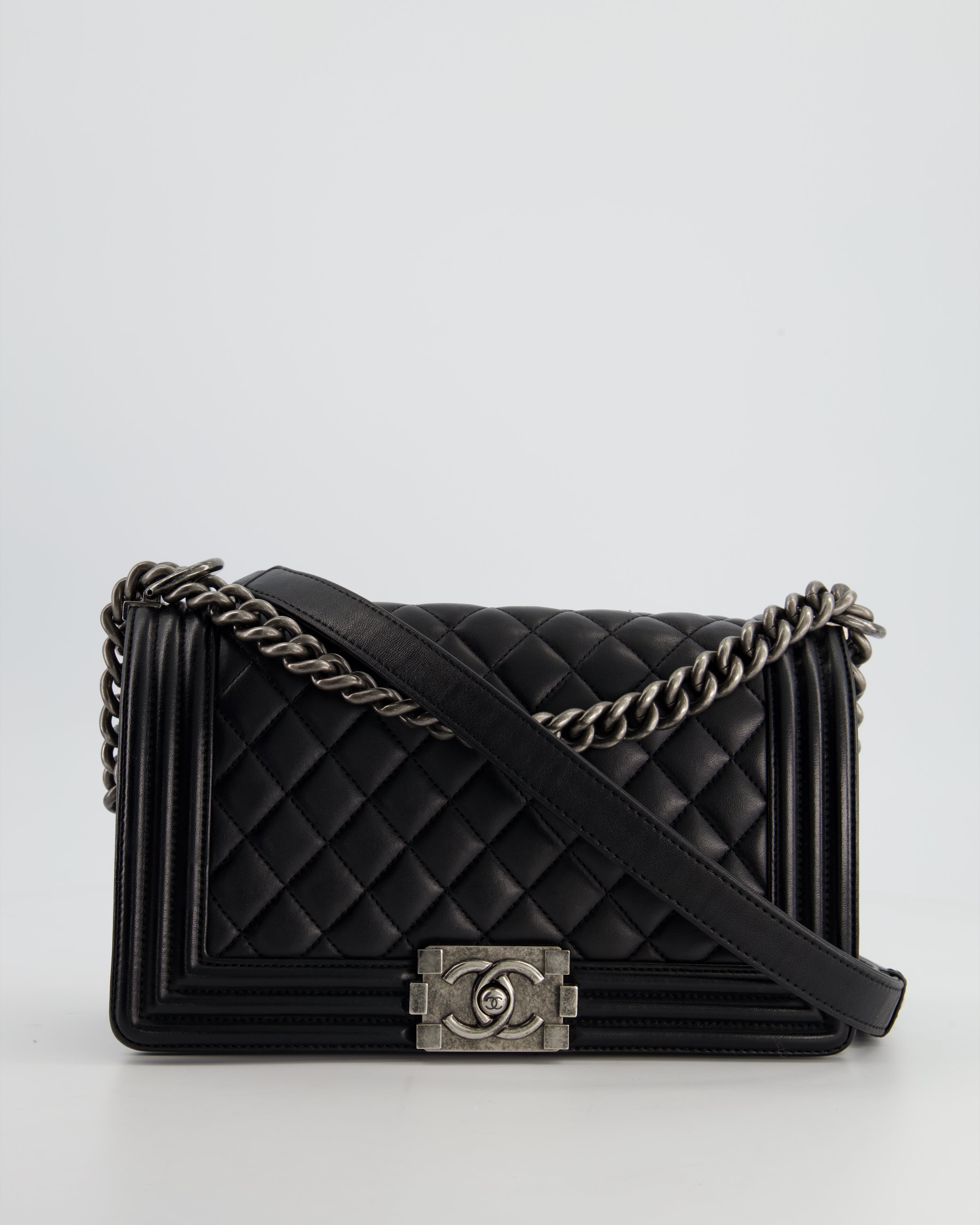 Chanel Black Medium Boy Bag In Lambskin Leather with Ruthenium Hardware