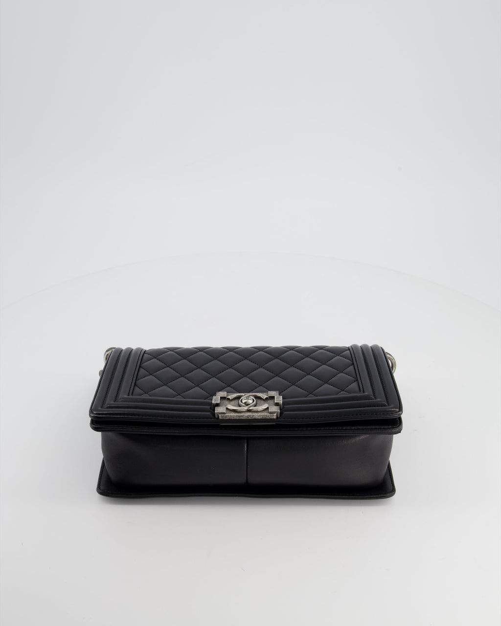 Chanel Black Medium Boy Bag In Lambskin Leather with Ruthenium Hardware