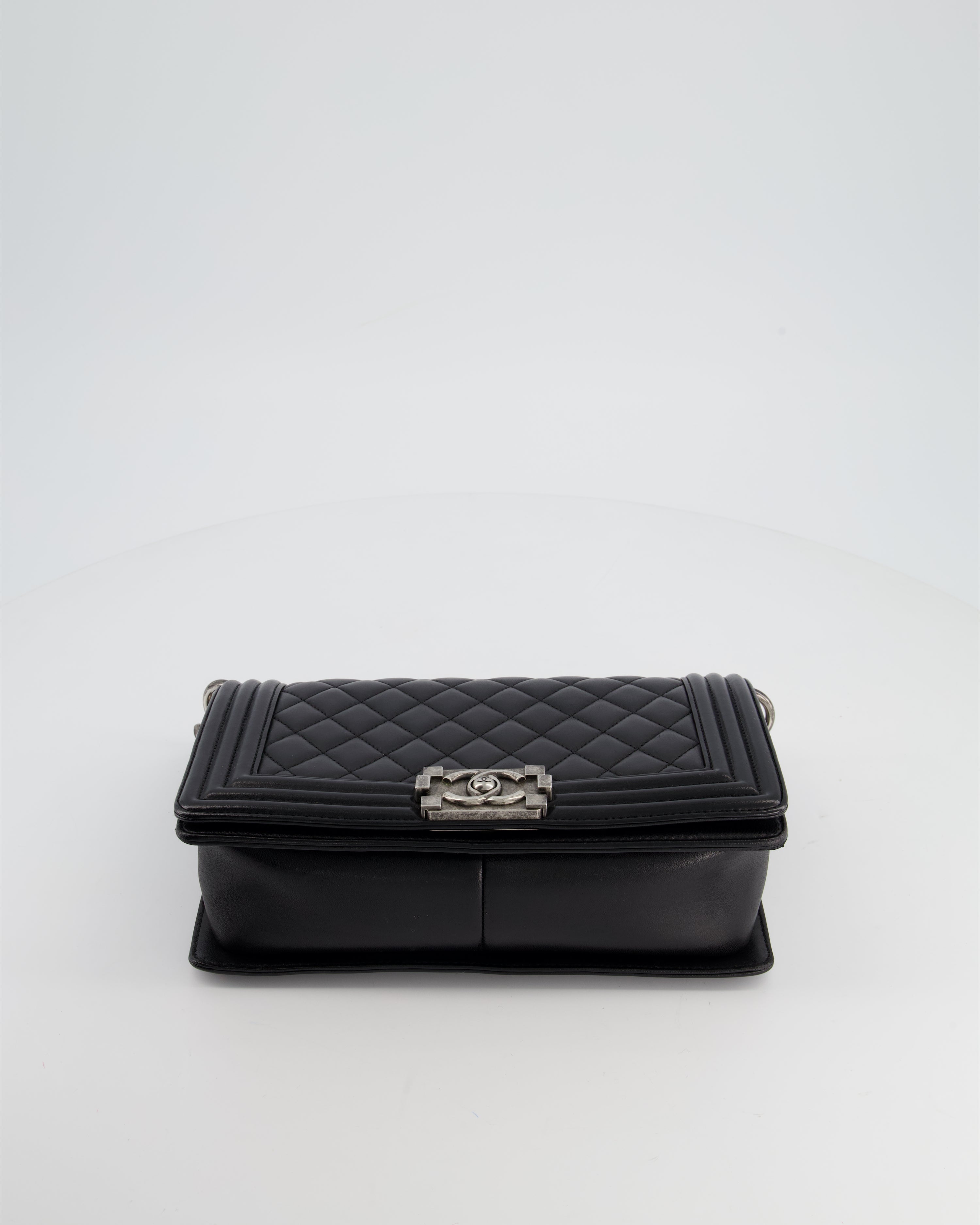 Chanel Black Medium Boy Bag In Lambskin Leather with Ruthenium Hardware