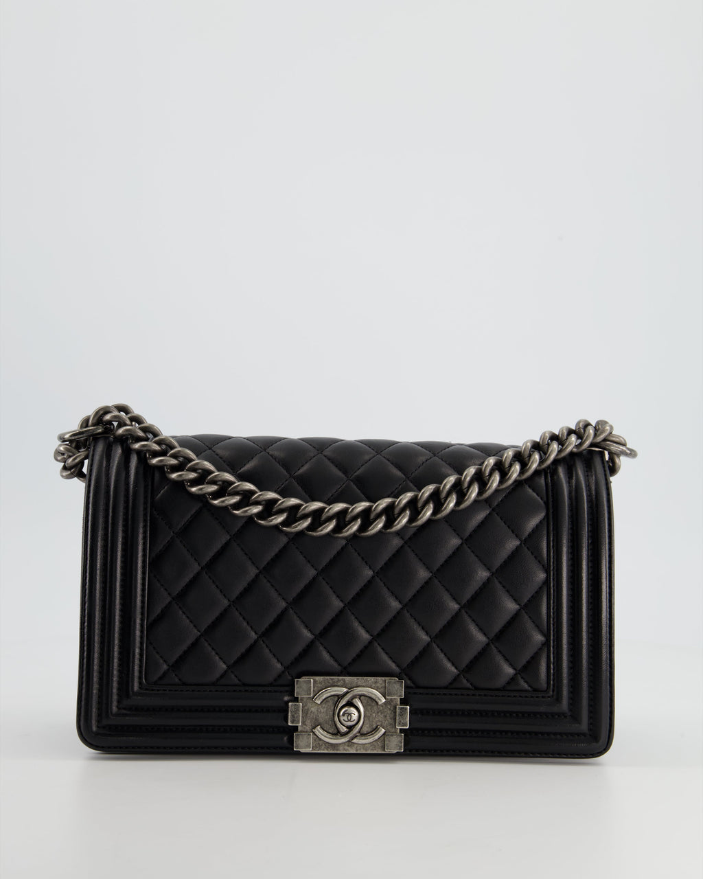 Chanel Black Medium Boy Bag In Lambskin Leather with Ruthenium Hardware