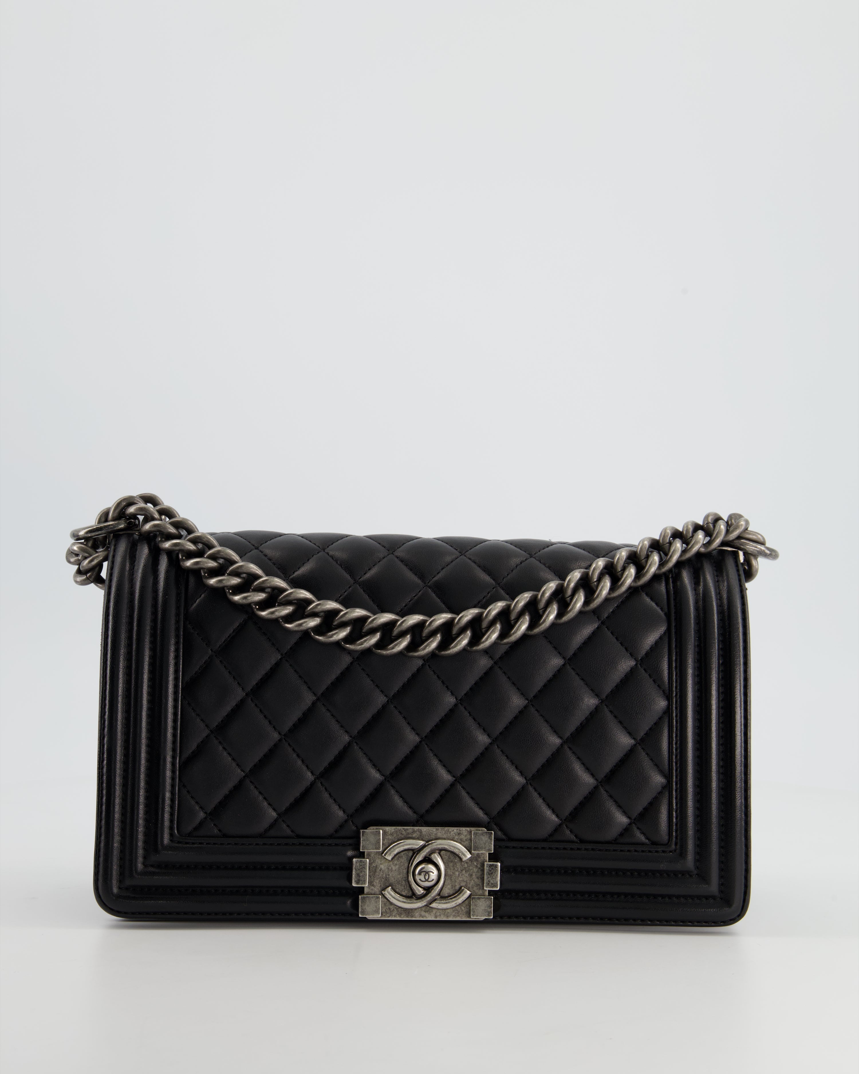 Chanel Black Medium Boy Bag In Lambskin Leather with Ruthenium Hardware