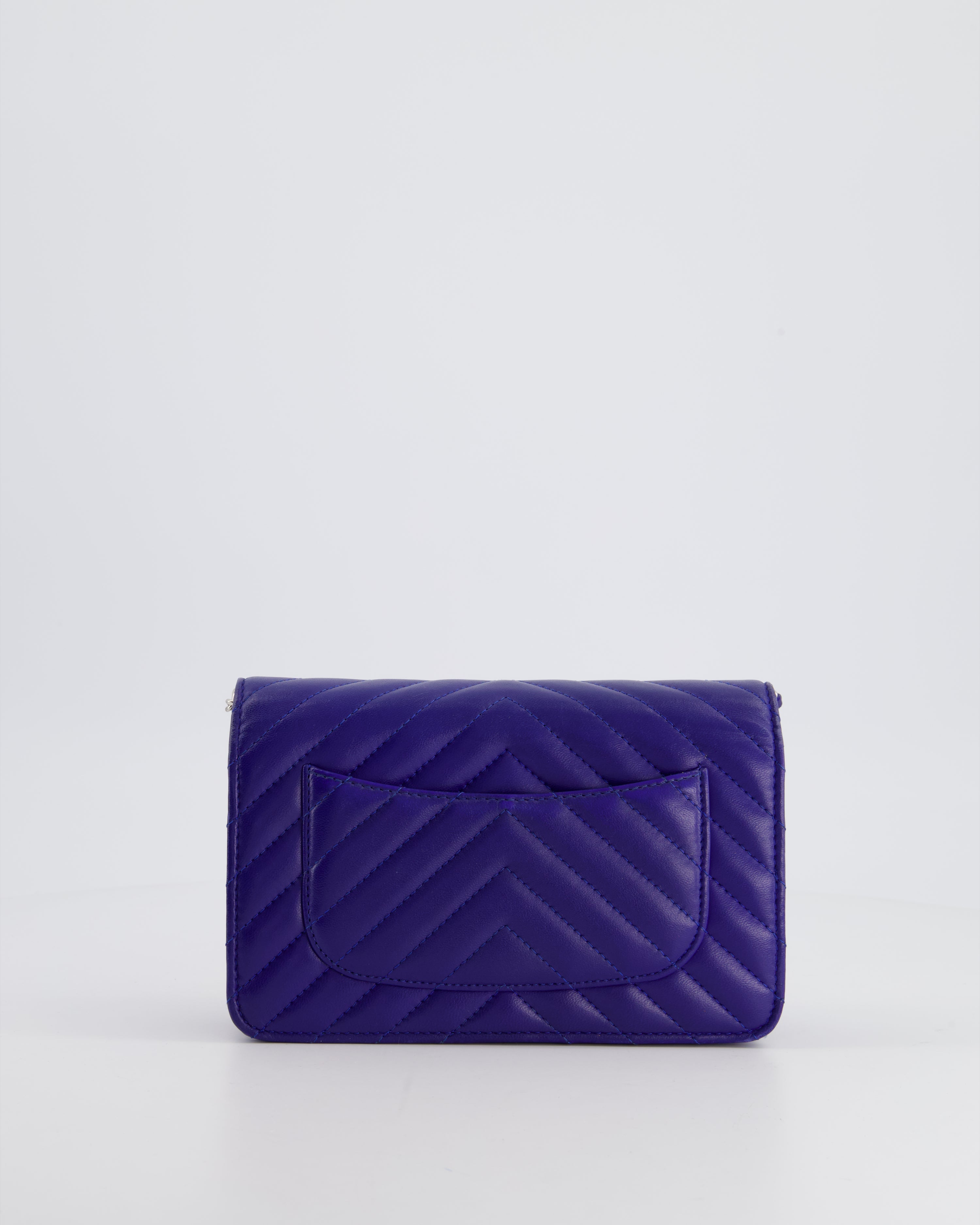 Chanel Cobalt Blue Chevron Wallet on Chain in Lambskin with Silver Hardware